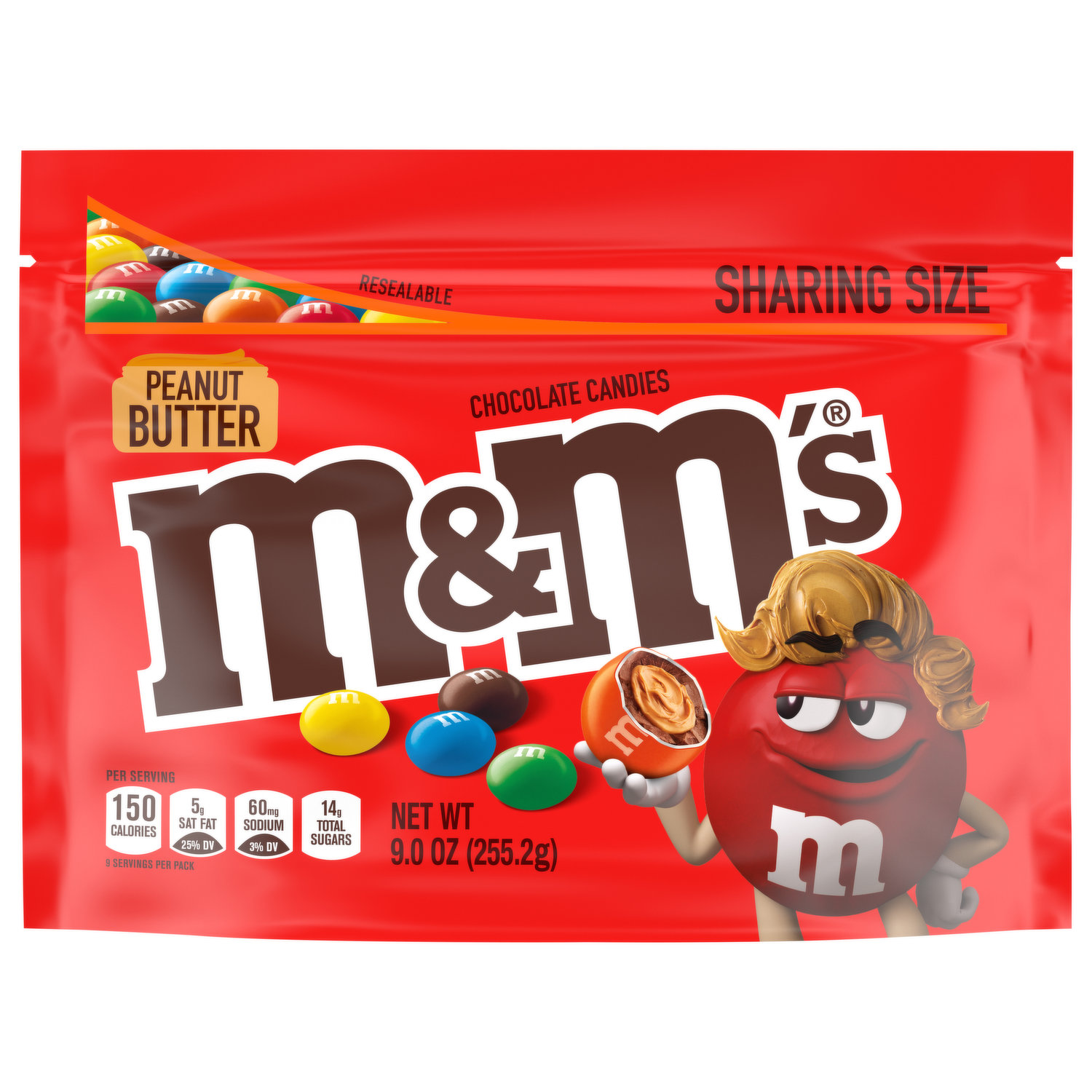 M&M's Peanut Milk Chocolate Red White & Blue Summer Candy, Sharing Size,  10.05 Oz Resealable Bag, Chocolate Candy