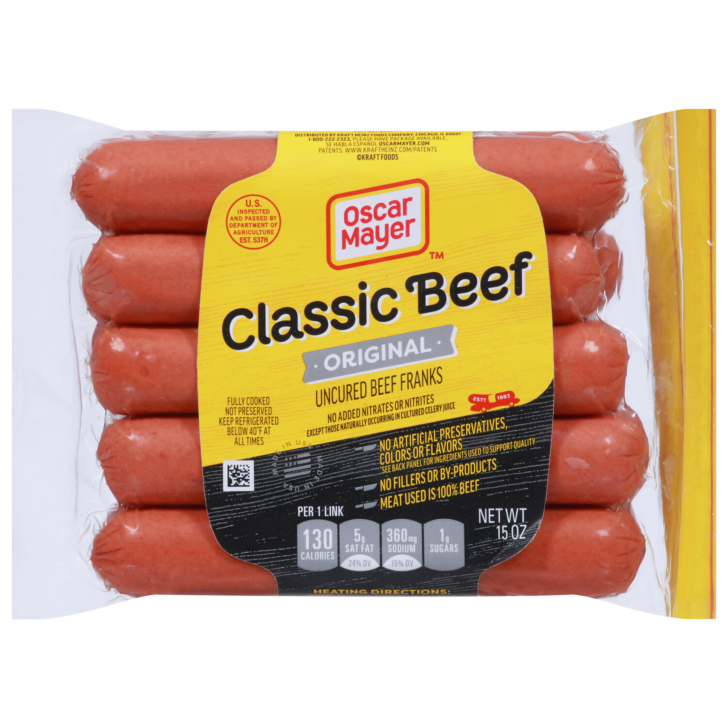 Oscar Mayer Turkey Dogs Bun-Length Uncured Turkey Franks Hot Dogs