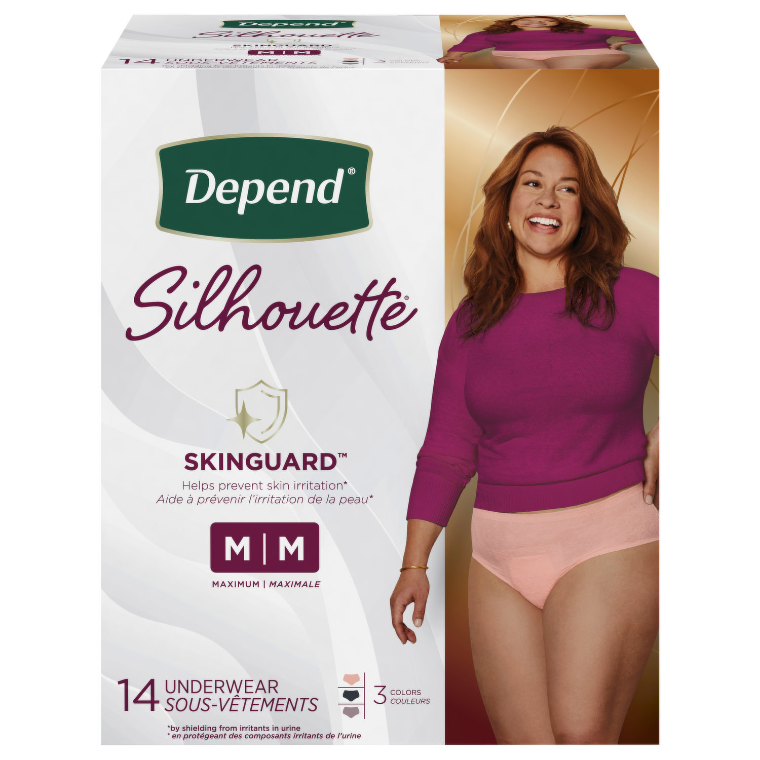  Depend Silhouette Adult Incontinence and Postpartum Underwear  for Women, Extra-Large (50–60 Waist), Maximum Absorbency, Purple, 48 Count  (2 Packs of 24) : Health & Household