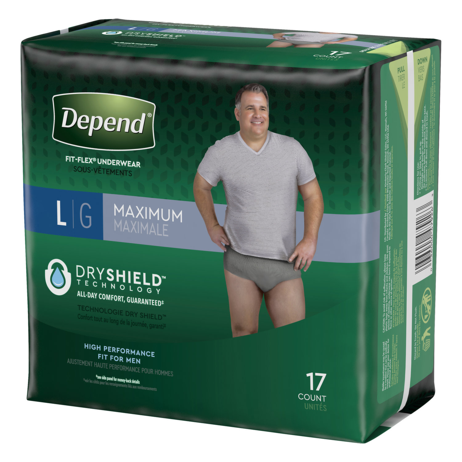 Depend Fresh Protection Adult Incontinence Underwear for Men, Maximum, L,  Grey, 40Ct