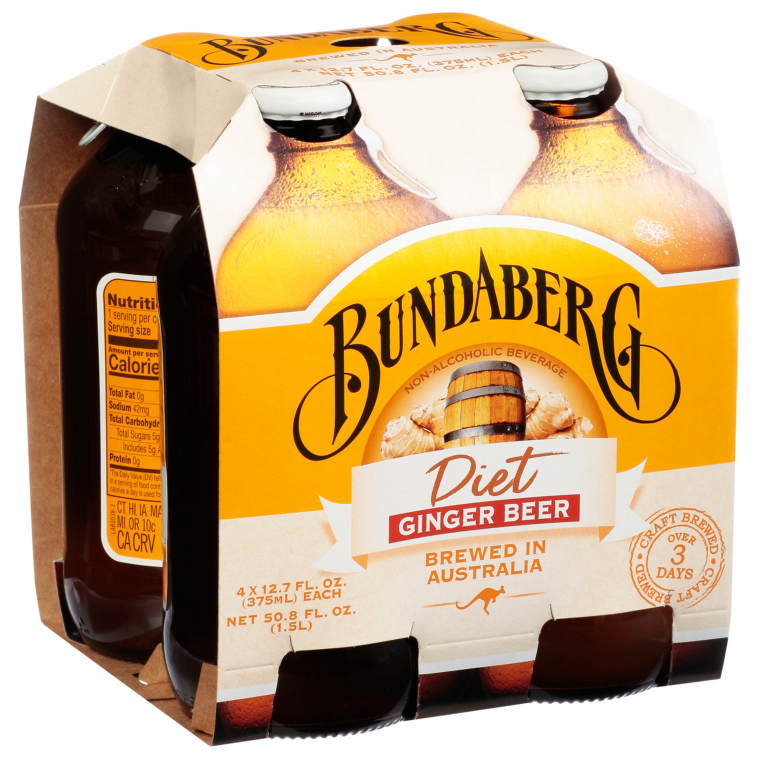 Bundaberg Ginger Beer, 12.7 Fl Oz Bottles, 4 Pack