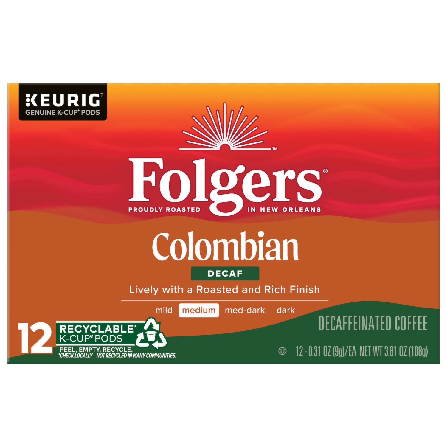 Folgers Coffee, Colombian, Medium, Decaf - Brookshire's