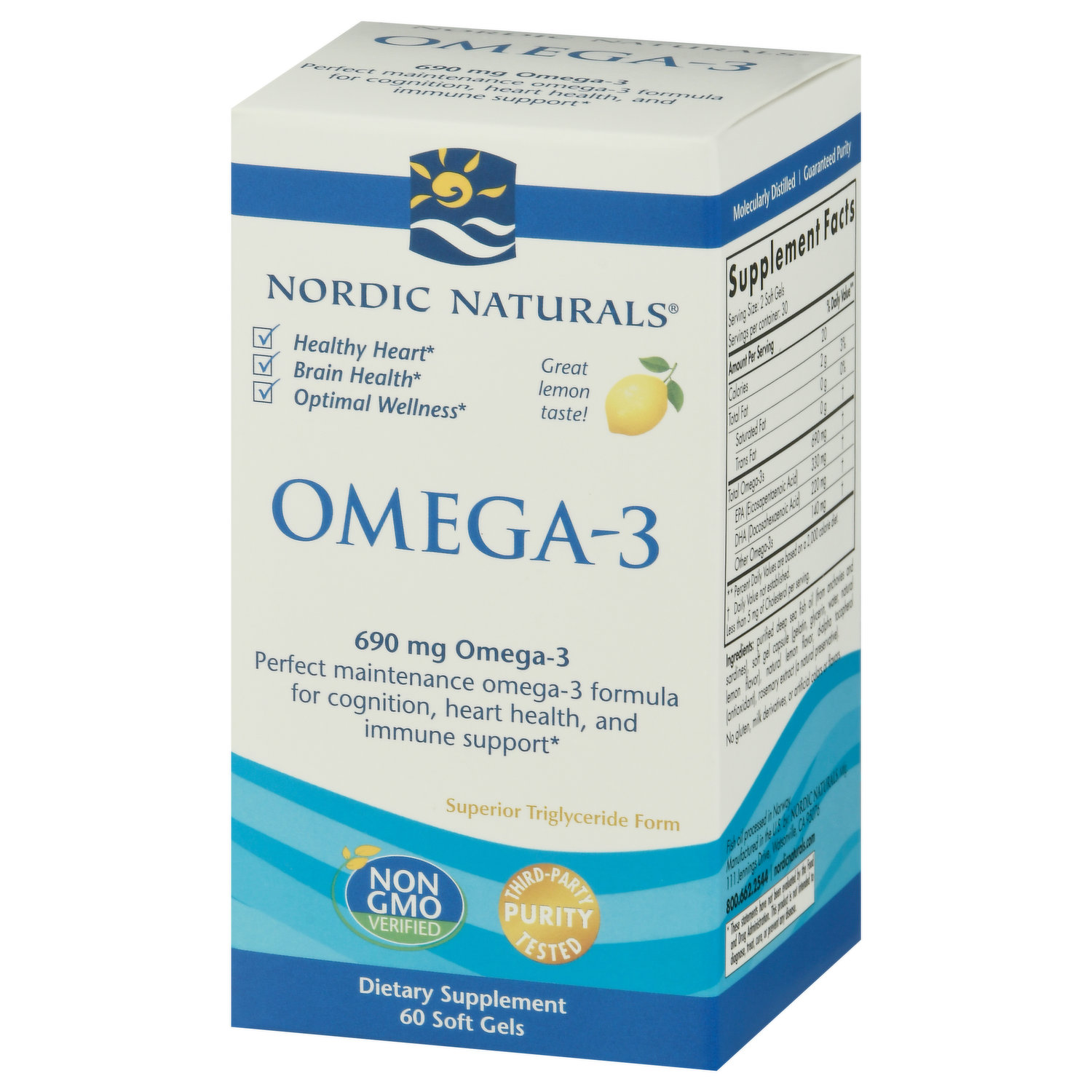 Nordic Naturals Omega-3, 690 mg, Lemon, Soft Gels - 60 soft gels