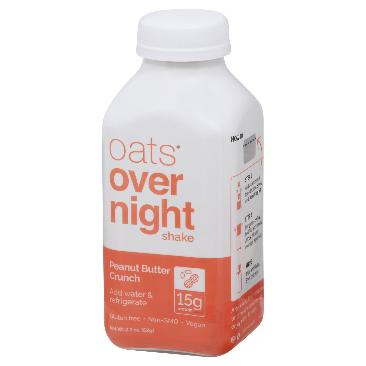 Oats Overnight Peanut Butter Crunch Bottled Shake - Gluten Free, Non-GMO, Vegan Friendly Breakfast Meal Replacement Shake with Powdered Oat Milk.