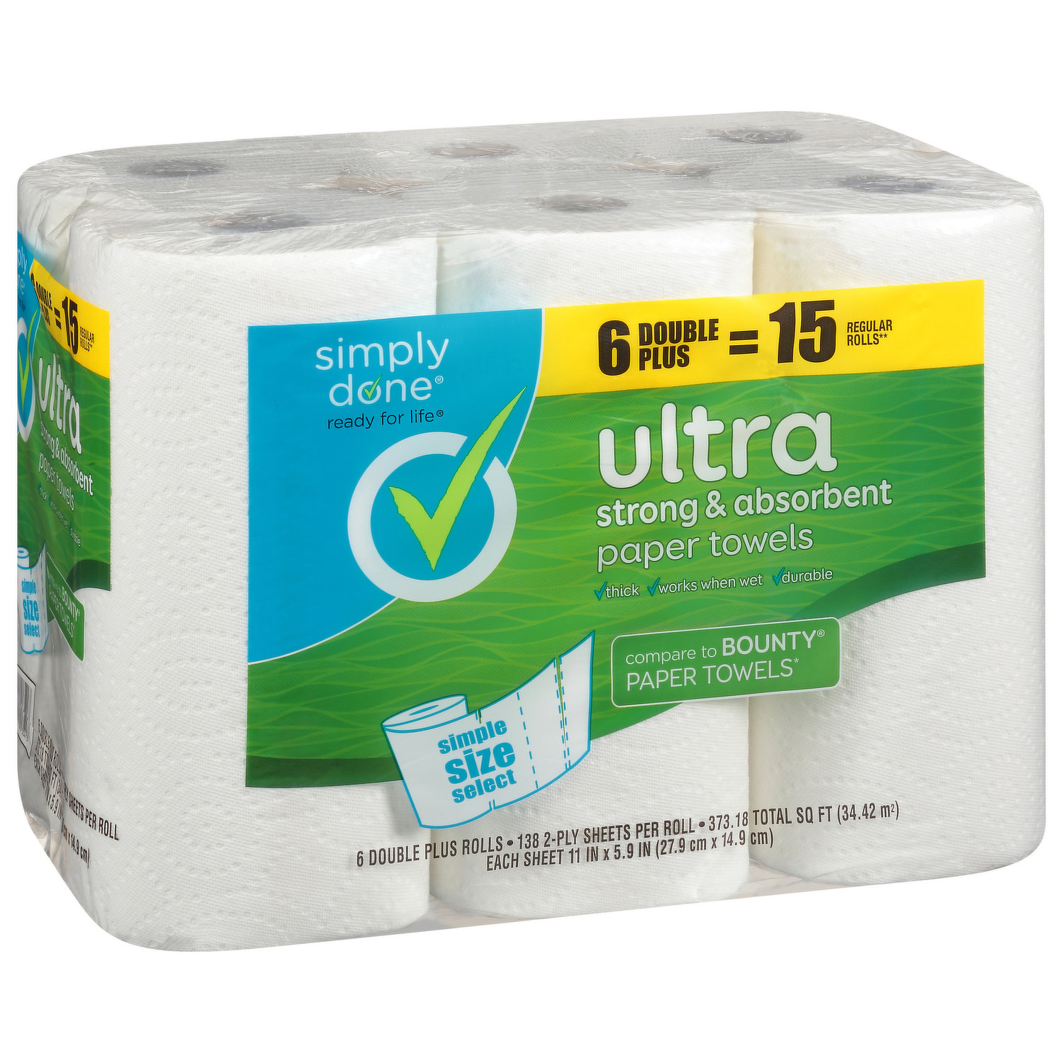 Simply Done Paper Towels, Ultra, Strong & Absorbent, Simple Size Select,  2-Ply - FRESH by Brookshire's