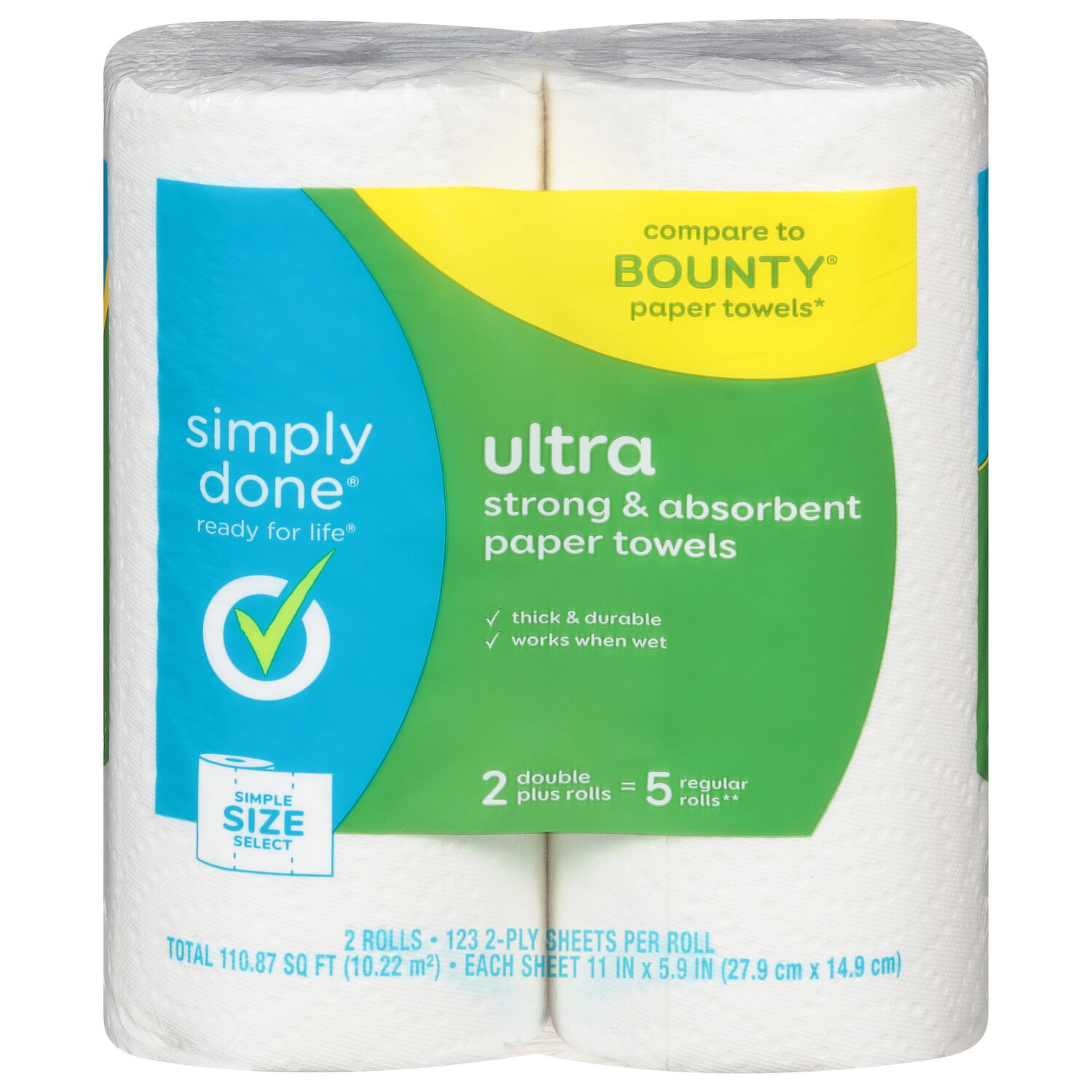 Simply Done Paper Towels, Ultra, Strong & Absorbent, Simple Size Select,  2-Ply