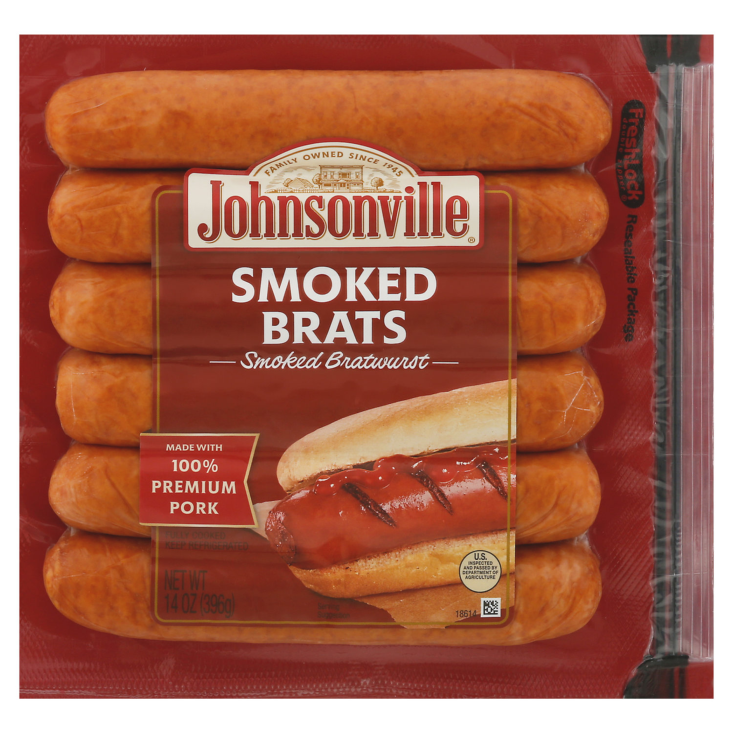 Johnsonville Flame Grilled Fully Cooked Original Bratwurst, 14 oz