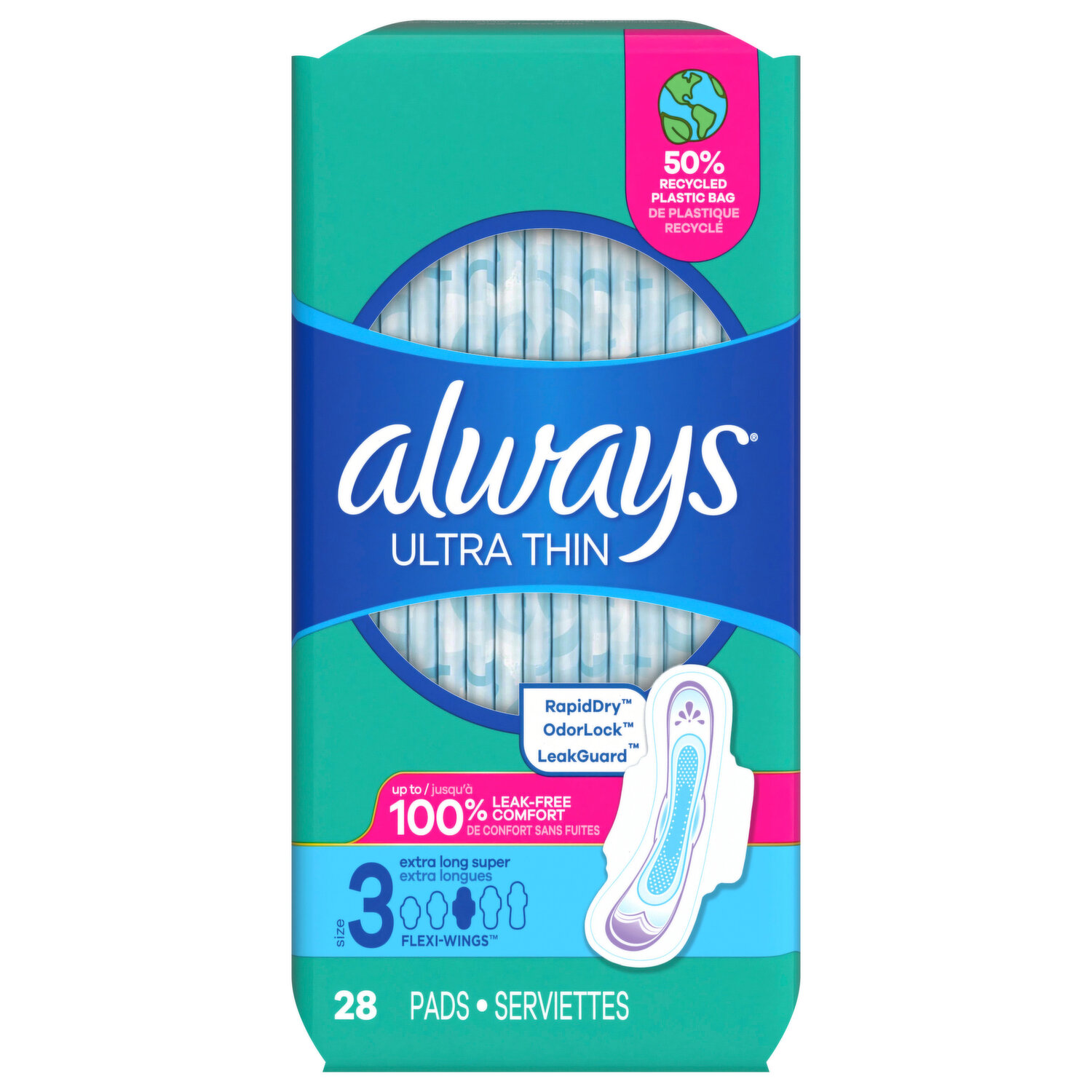 Always Pads, Ultra Thin, Flexi-Wings, Extra Long Super, Size 3 -  Brookshire's
