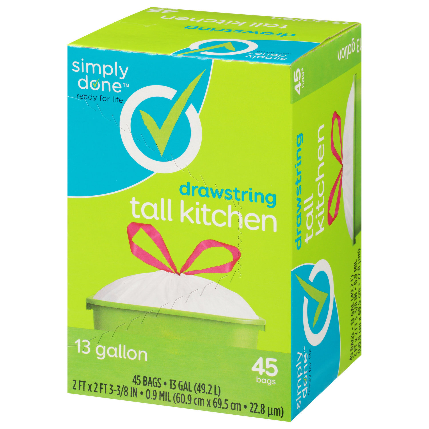 Simply Done Tall Drawstring Kitchen Bags, 13 Gallon, 40 Ct