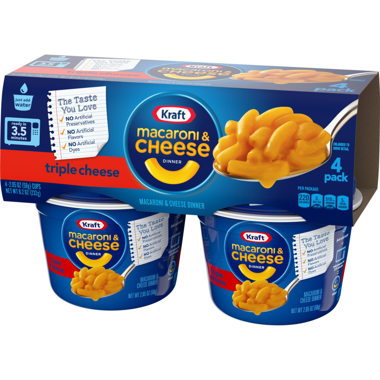 Kraft Mac & Cheese Dinner Triple Cheese Microwaveable Cup - 4 ct - 8.2 oz  pkg