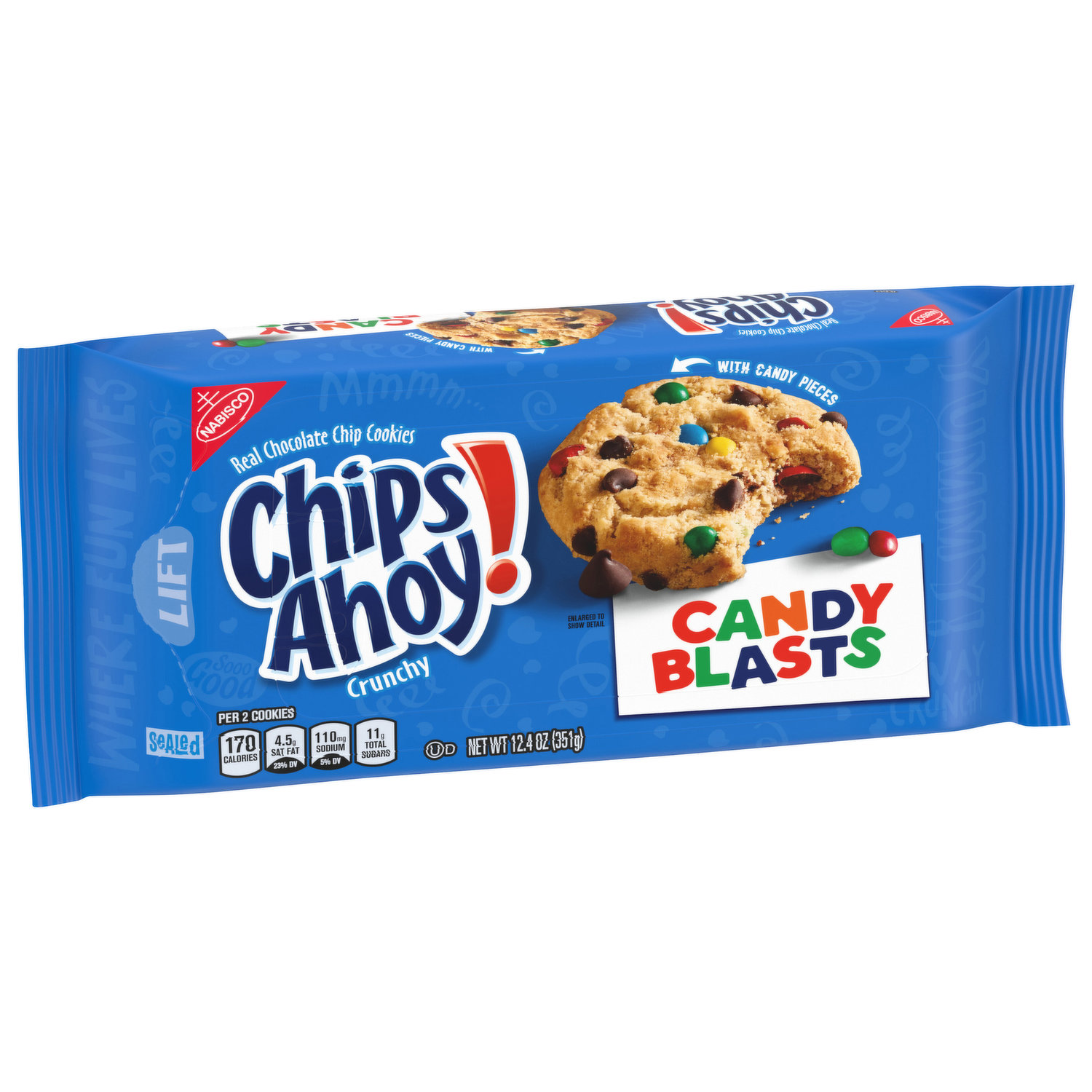 Chips Ahoy Cookies, Chocolate Chip, Crunchy, Candy Blasts, Family Size! - 18.9 oz