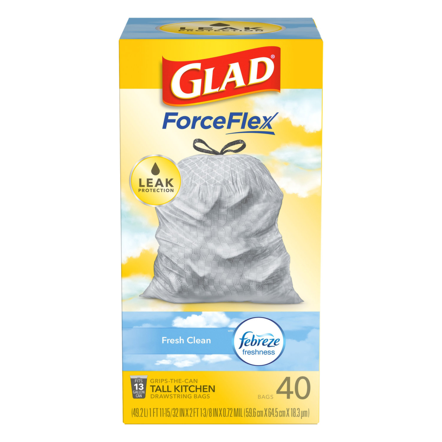 Glad Drawstring Bags, Small, Lemon Fresh Bleach Scent,4 Gallon - 34 bags