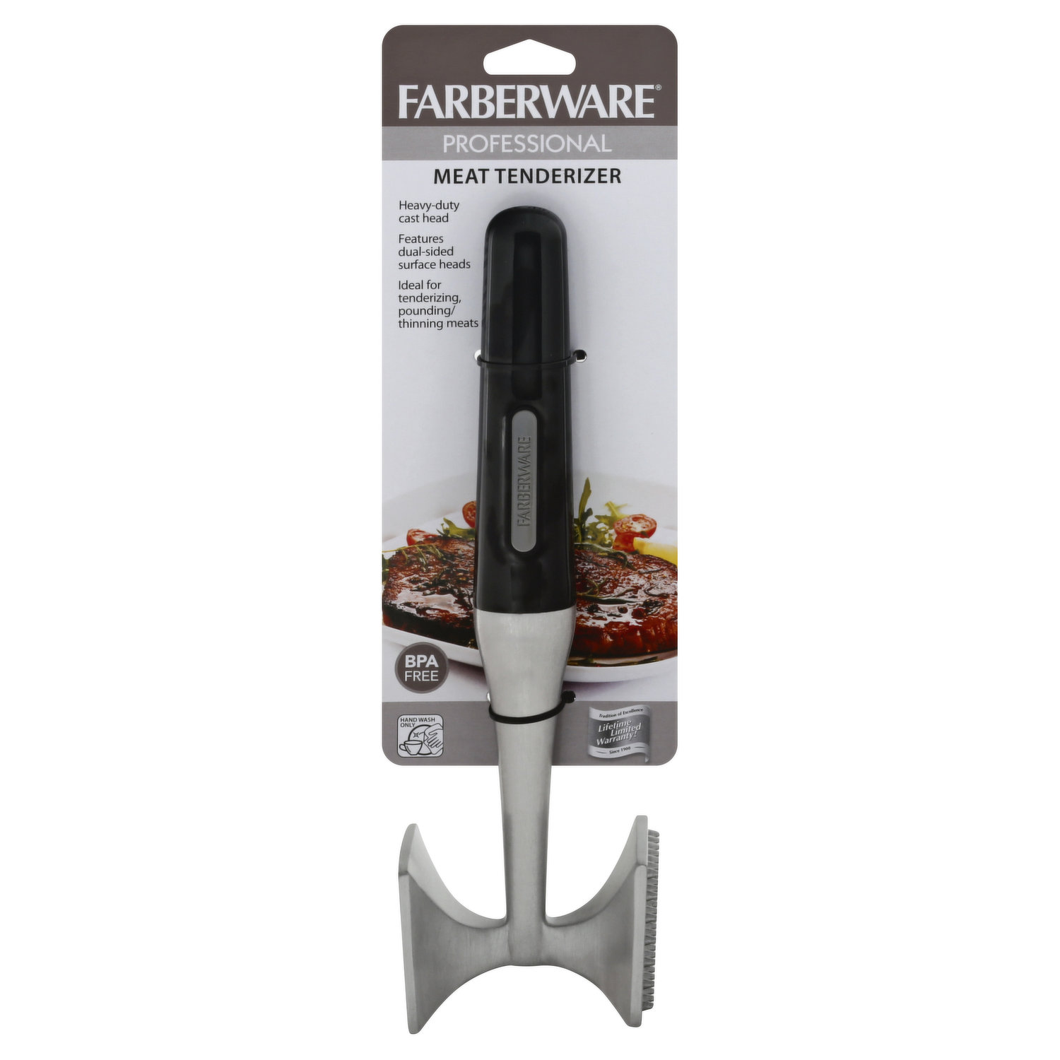 Farberware Soft Grips Meat Tenderizer with Black Handle and Red Accents