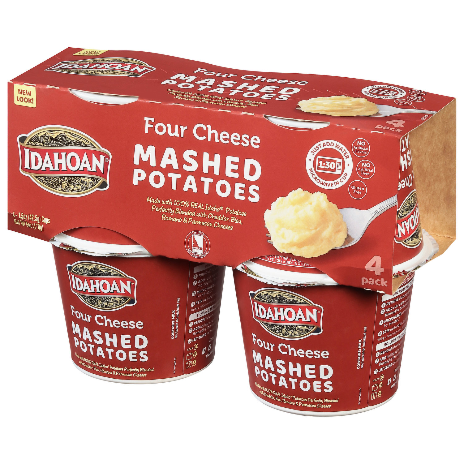 Idahoan Mashed Potatoes, Four Cheese, Family Size - 8 pack, 8 oz pouches