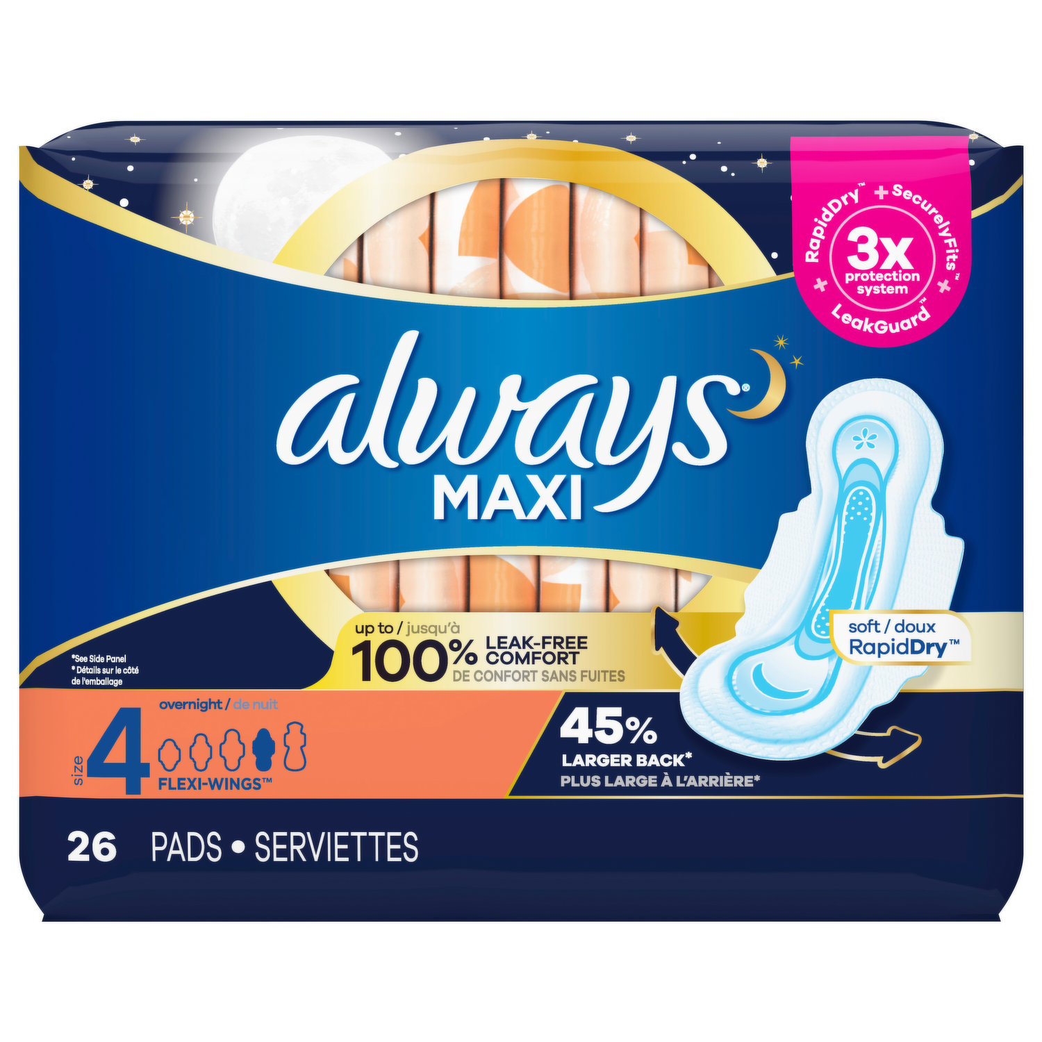 Always Pads, Flexi-Wings, Overnight, Size 4 - Brookshire's
