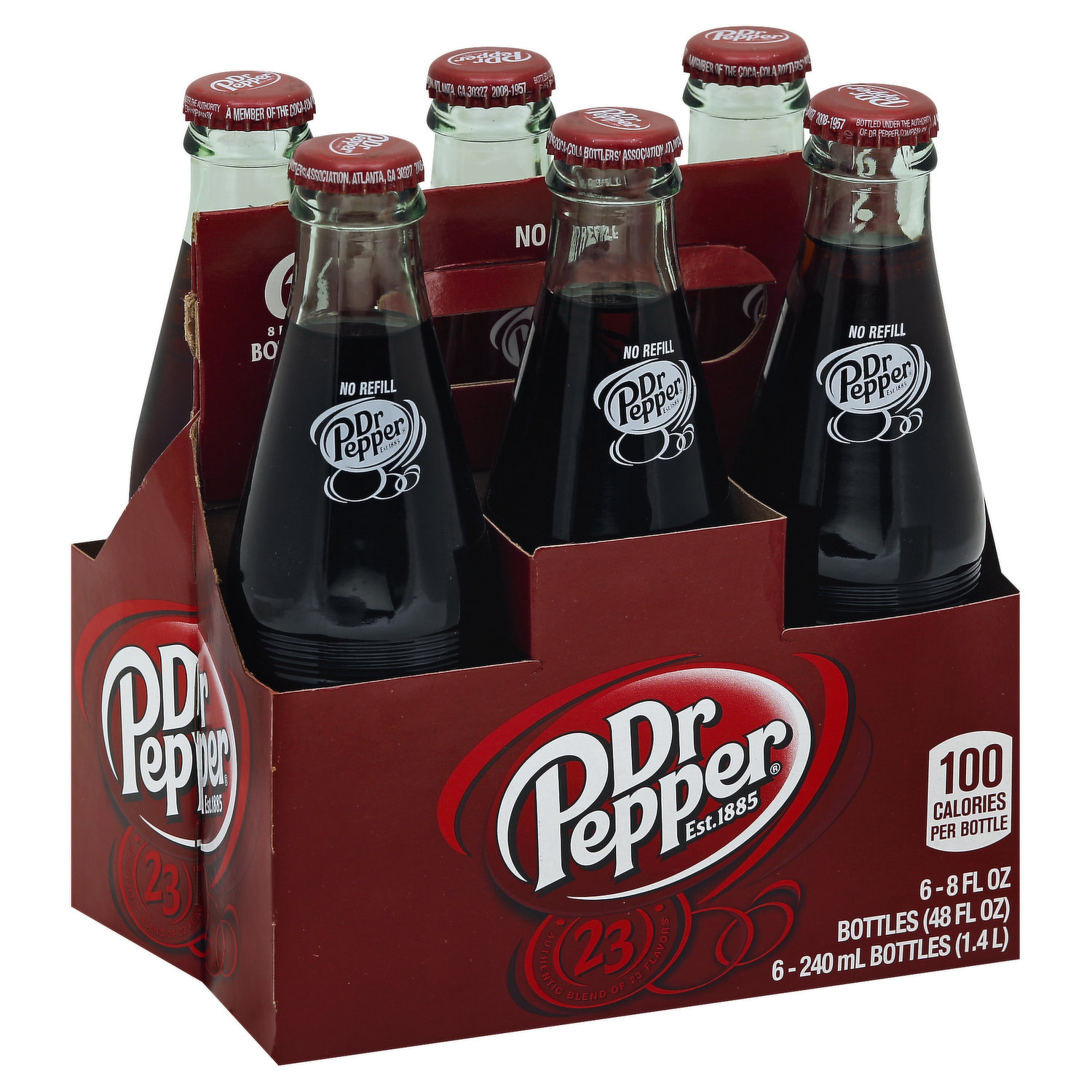 Dr Pepper Made with Sugar, 8 fl oz glass bottles, 6 pack