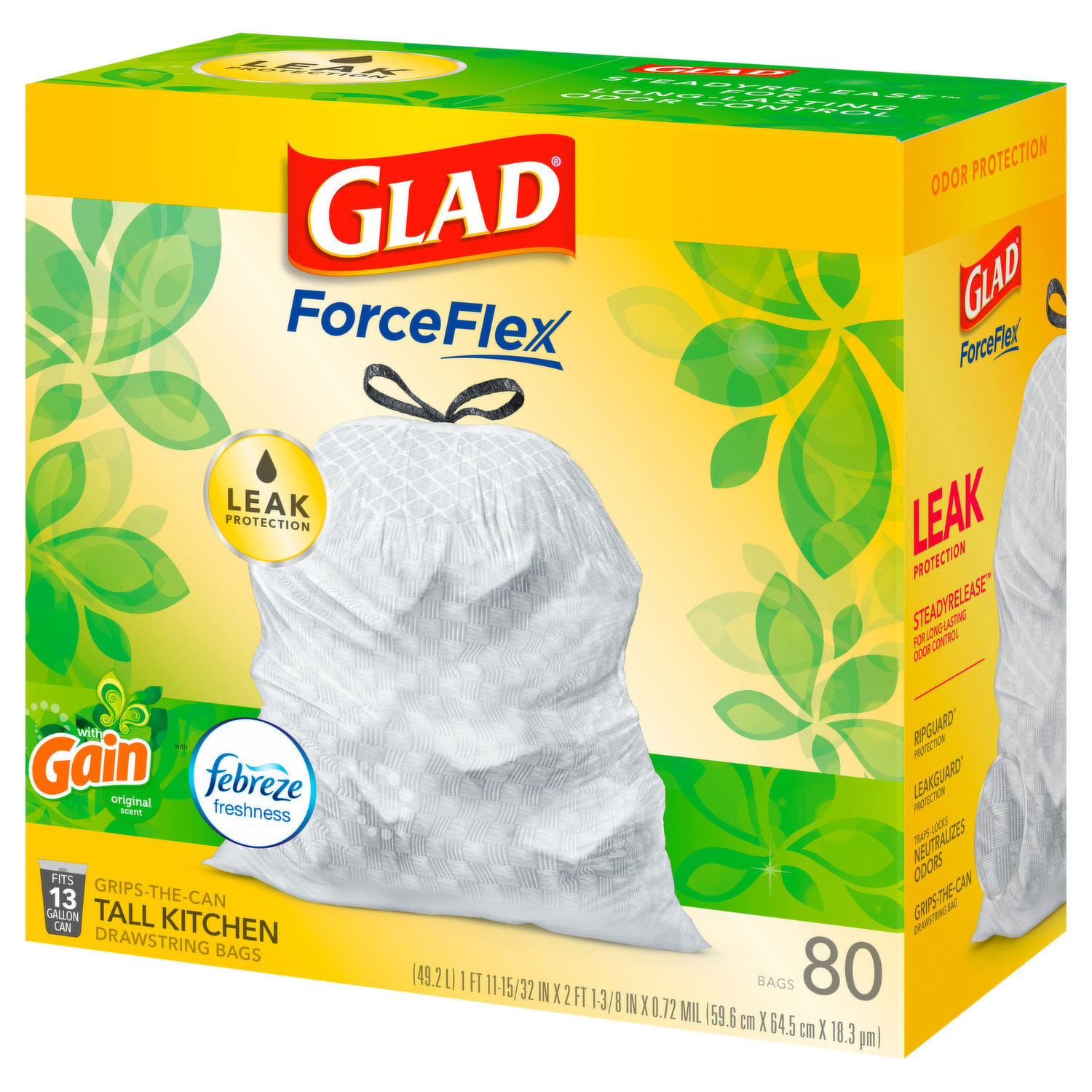 Glad Drawstring Bags, Tall Kitchen, Max Strength, Mountain Air, 13 Gallon