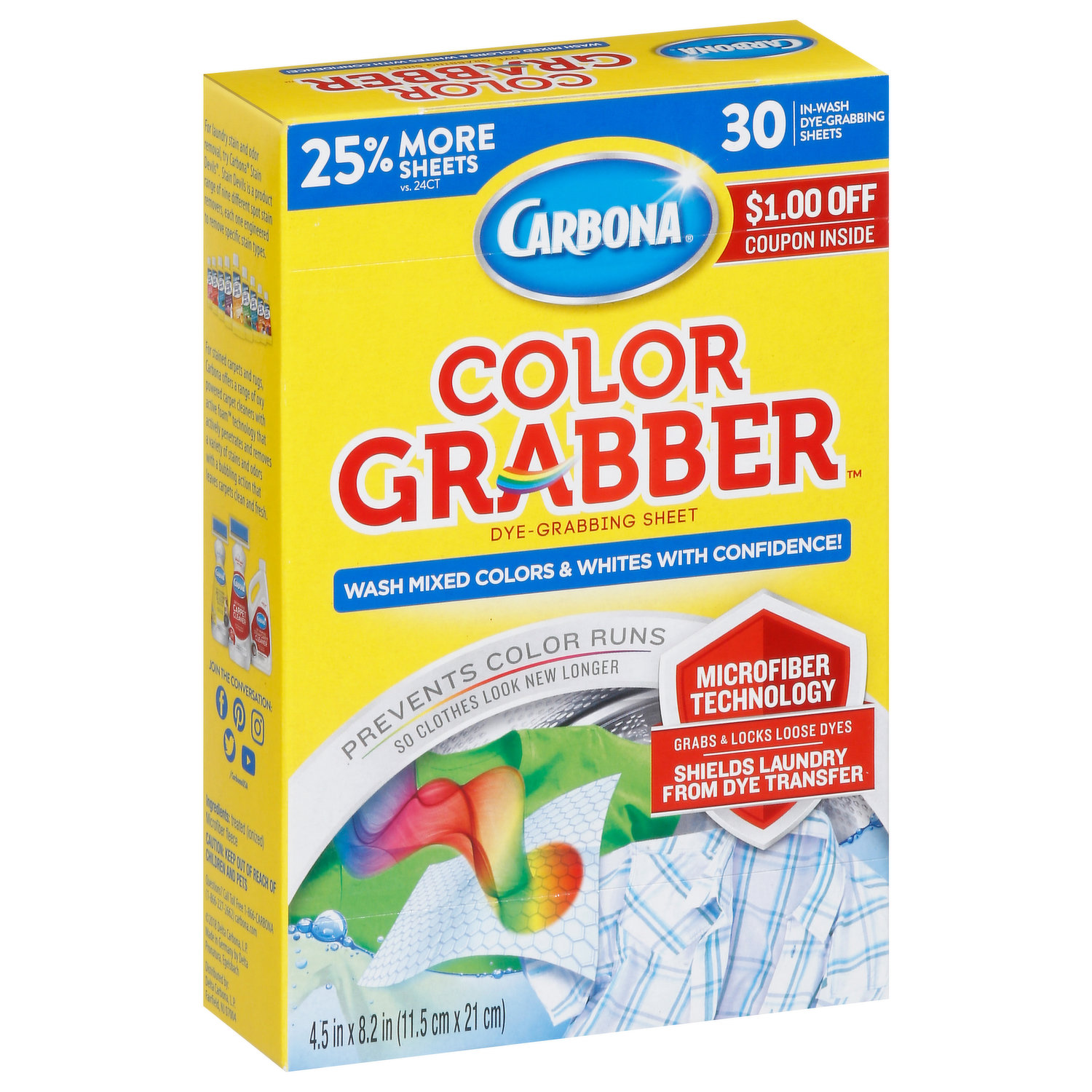 Carbona Color Grabber with Microfiber - 30 In-Wash Sheets Total
