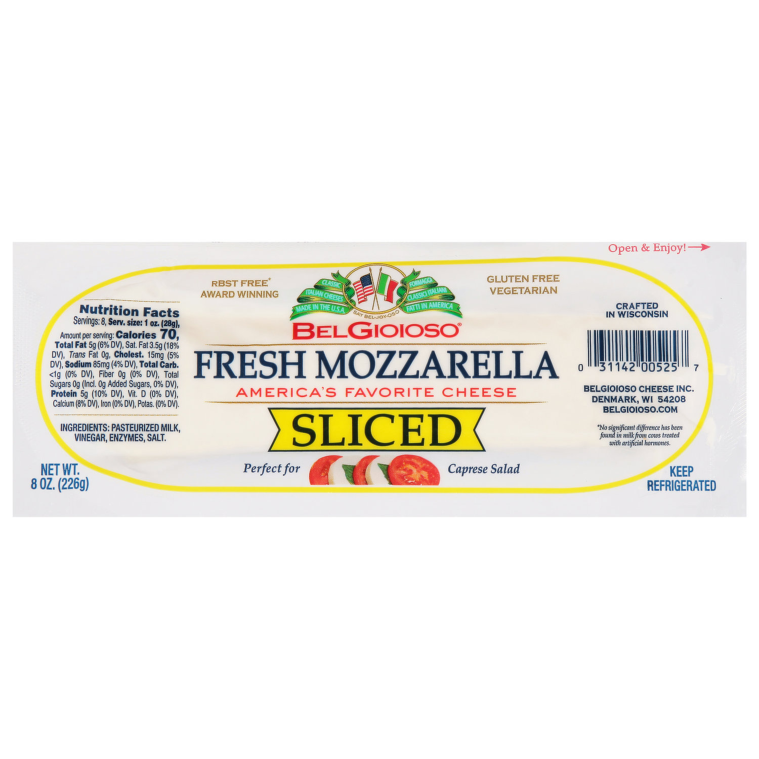 BelGioioso Fresh Mozzarella Cheese Ball, Specialty Soft Cheese,  Refrigerated 8 oz Plastic Wrapping 