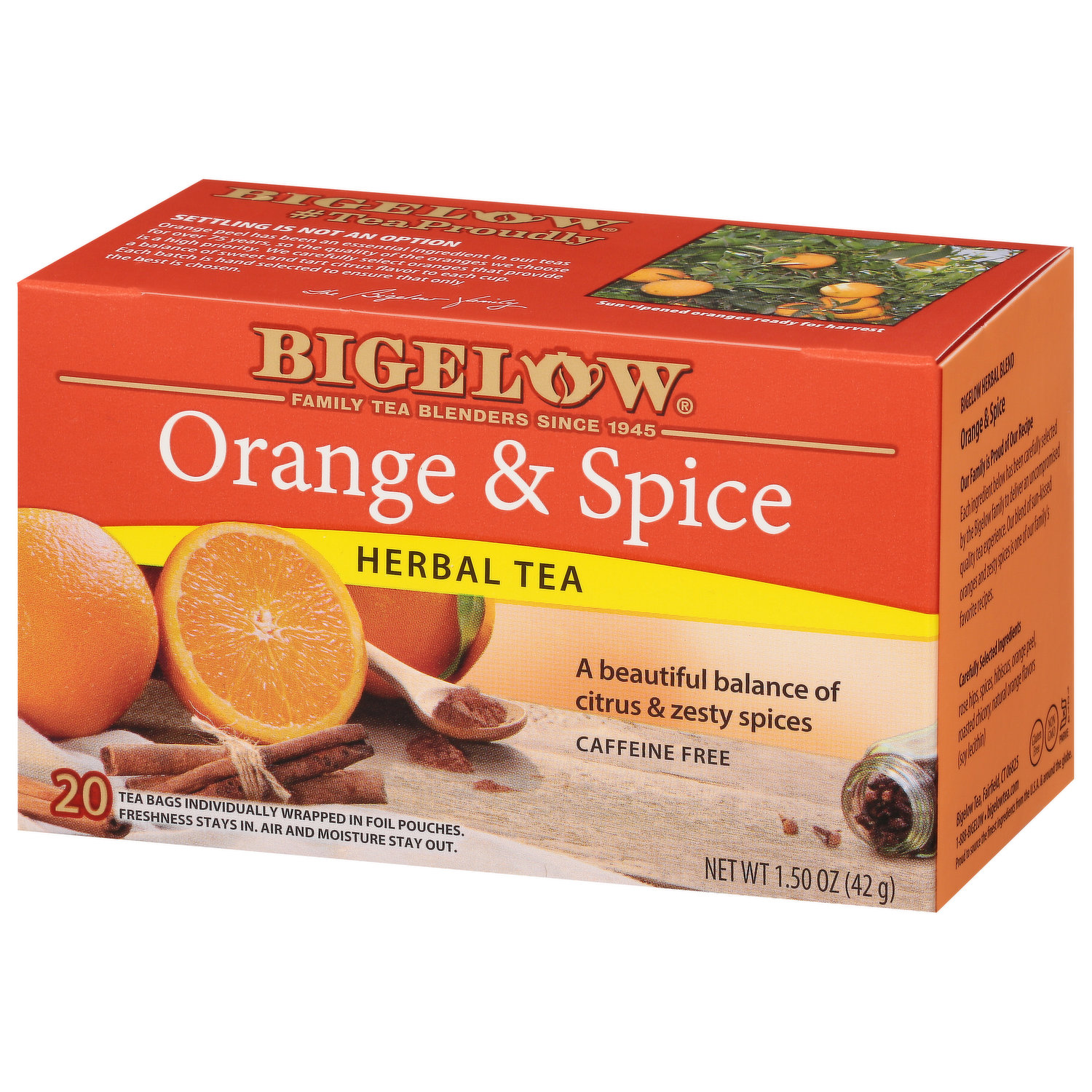 Bigelow Perfect Peach, Caffeine Free, Herbal Tea Bags, 20 Count