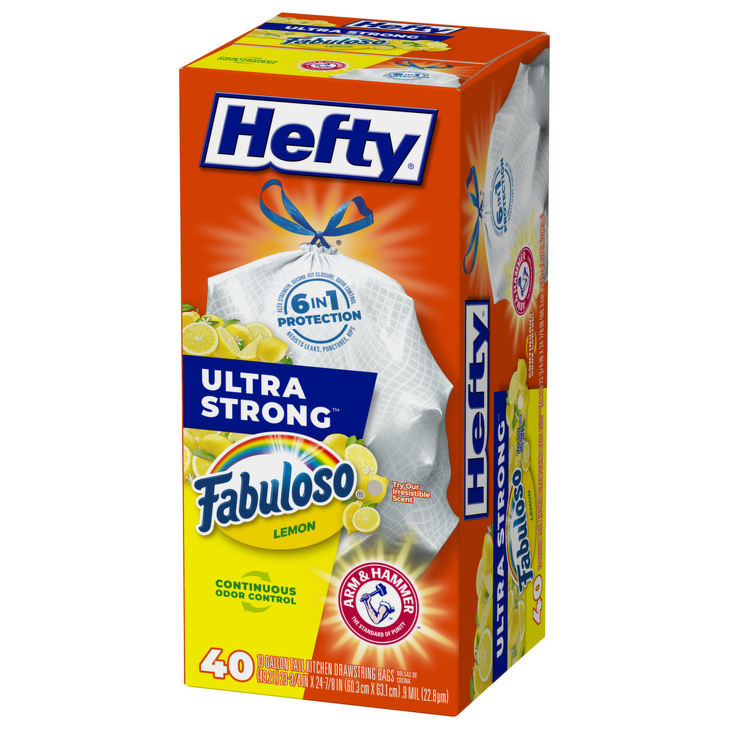 Hefty Ultra Strong Tall Kitchen Bags, Drawstring, Scent Free, 13 Gallon, Mega Pack - 80 bags