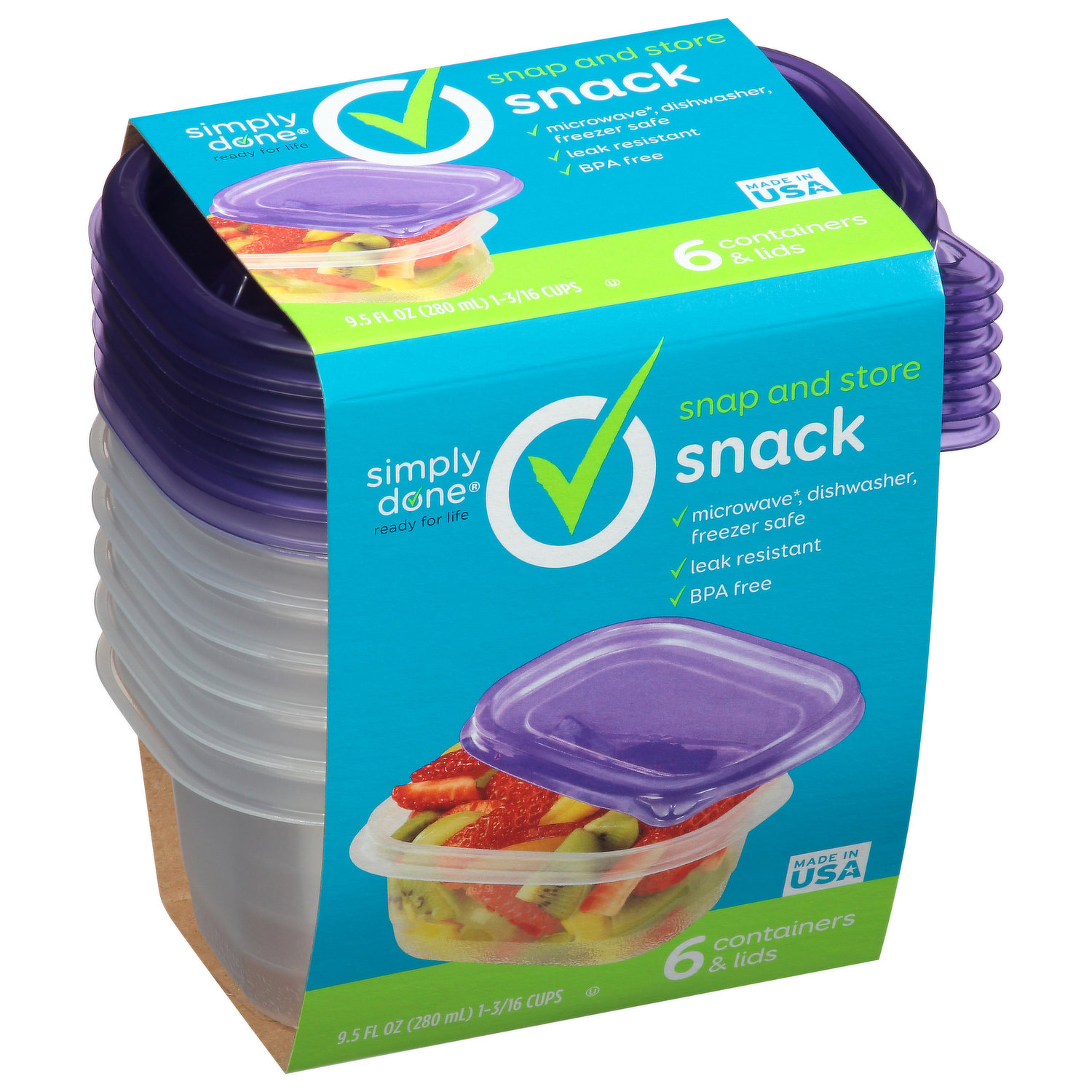 Simply Done Containers & Lids, Snack, 9.5 Ounce