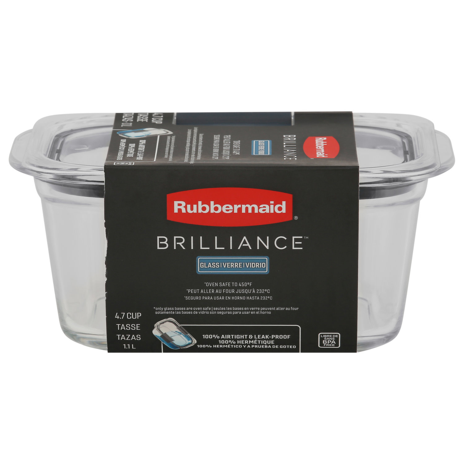 Rubbermaid Brilliance Food Storage Salad Container, Medium Deep, 4.7 Cup, Clear