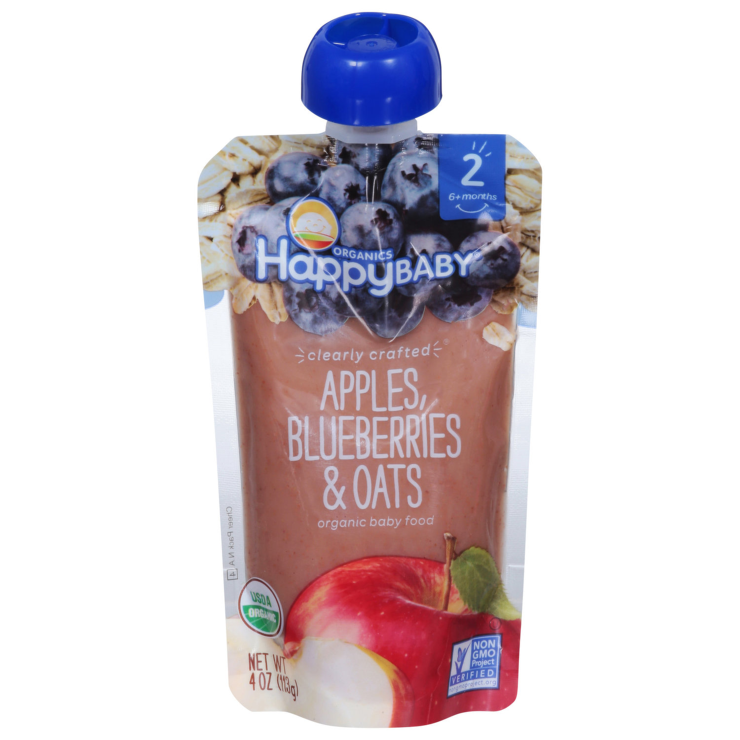 HappyBaby Baby Food, Organic, Apples, Blueberries & Oats, 2 (6+