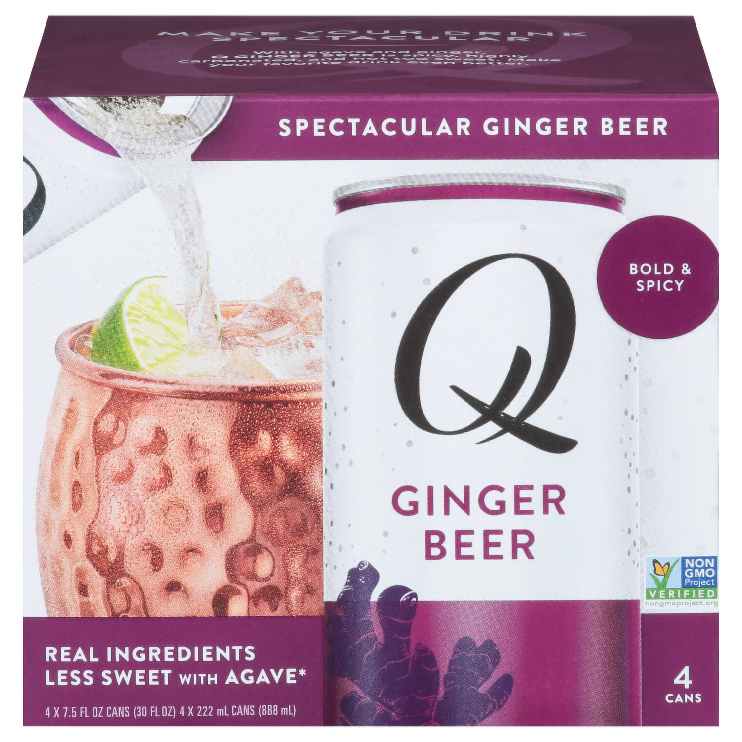 Q Ginger Beer, Spectacular, Bold & Spicy - 4 pack, 7.5 fl oz cans