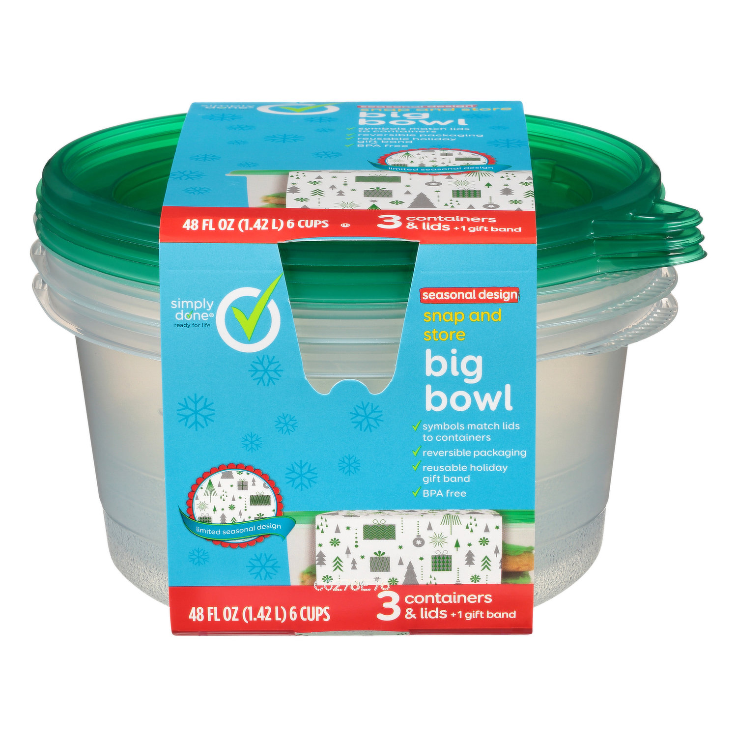 Glad Big Bowl Food Storage Containers, 48 oz - 3 pack