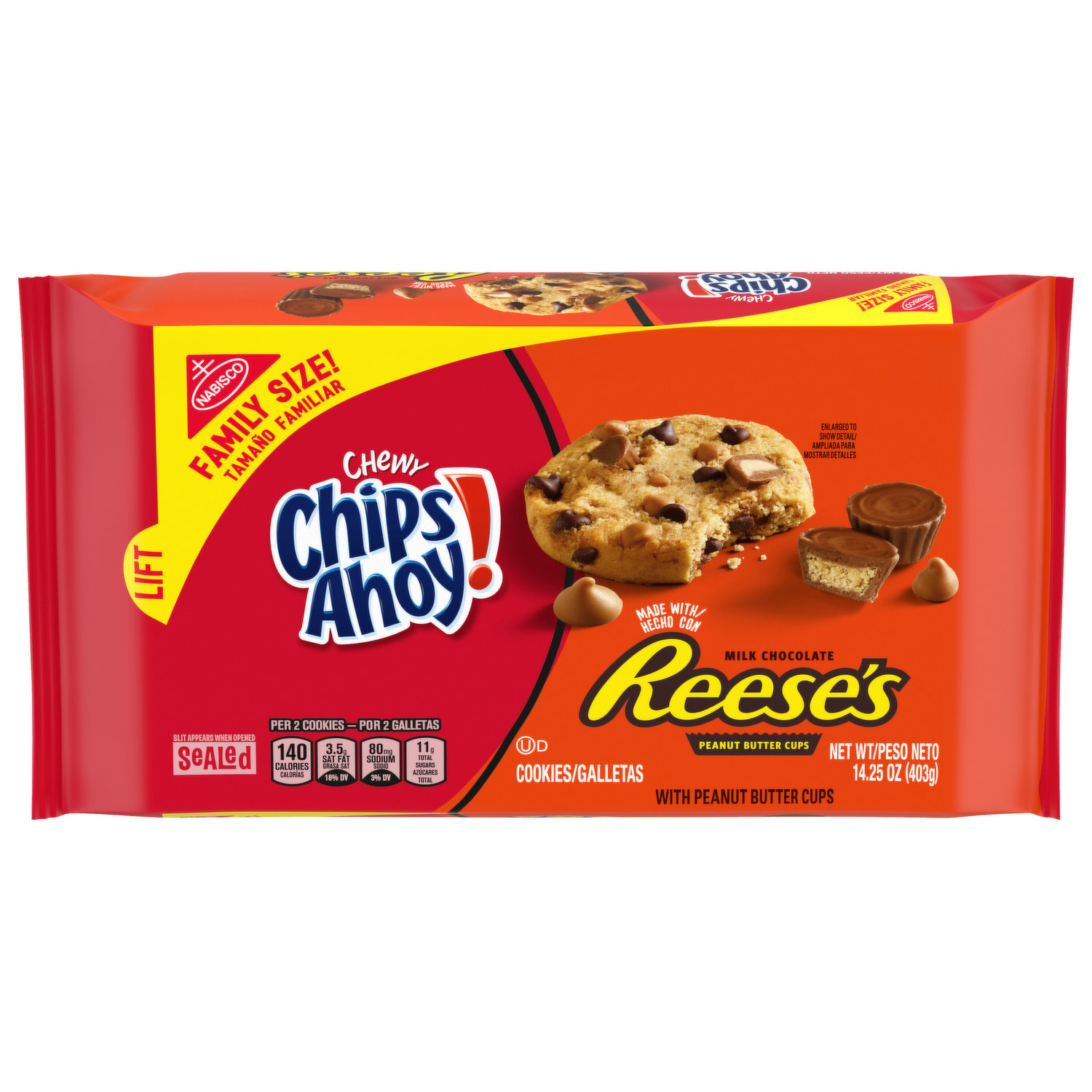 CHIPS AHOY! CHIPS AHOY! Chewy Chocolate Chip Cookies with Reese's Peanut  Butter Cups, Family Size, 14.25 oz - Brookshire's