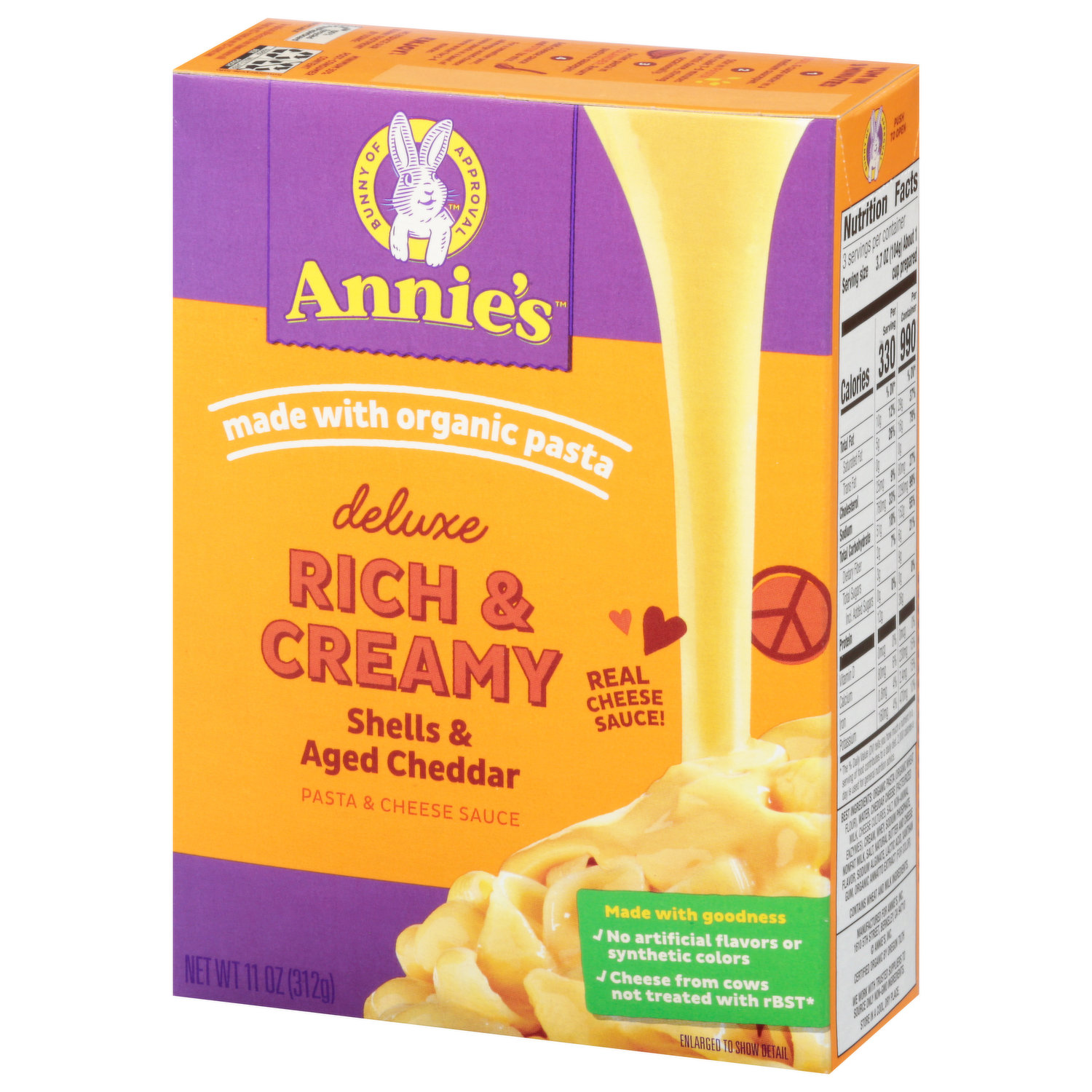 Annie's Deluxe Macaroni & Cheese with Organic Pasta, Aged Cheddar Cheese &  Shells, 11 oz