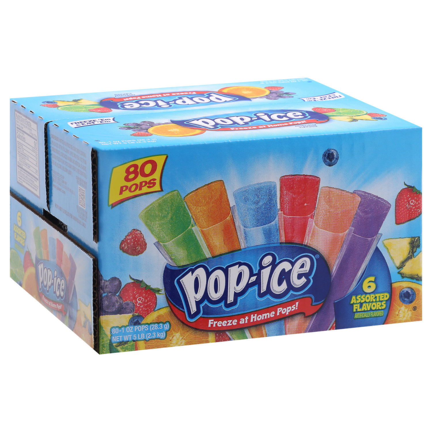 Pop-Ice Assorted Fruit Freezer Ice Pops, Gluten-Free Snack, 1.5 oz, 80 Count  Fruit Pops 