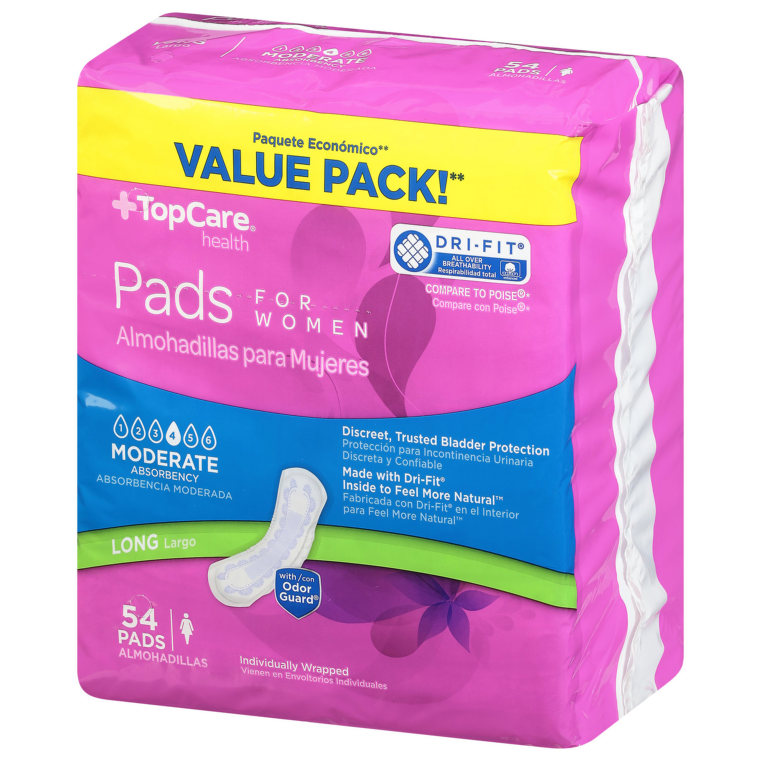 TopCare Pads, Moderate Absorbency 4, Long, Value Pack - Brookshire's