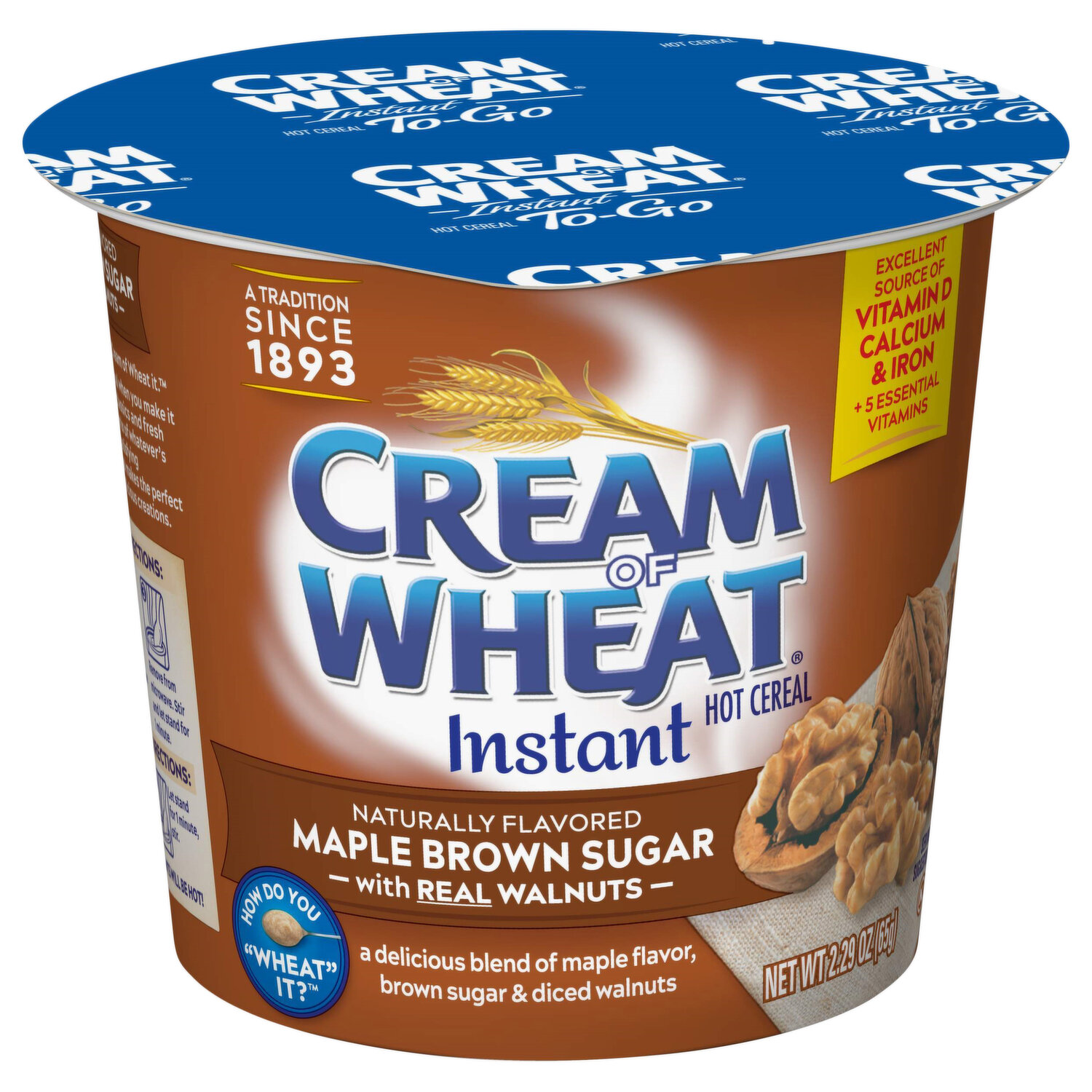 Cream of Wheat, Original Instant Hot Cereal Packets, 12 oz Box (Pack of 3)  with By The Cup Cereal Bowl