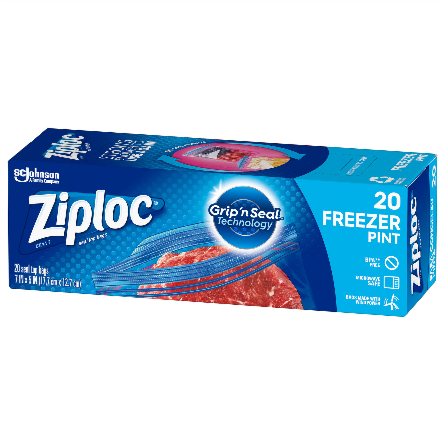 Ziploc Seal Top Bags, Freezer, Pint - 20 bags