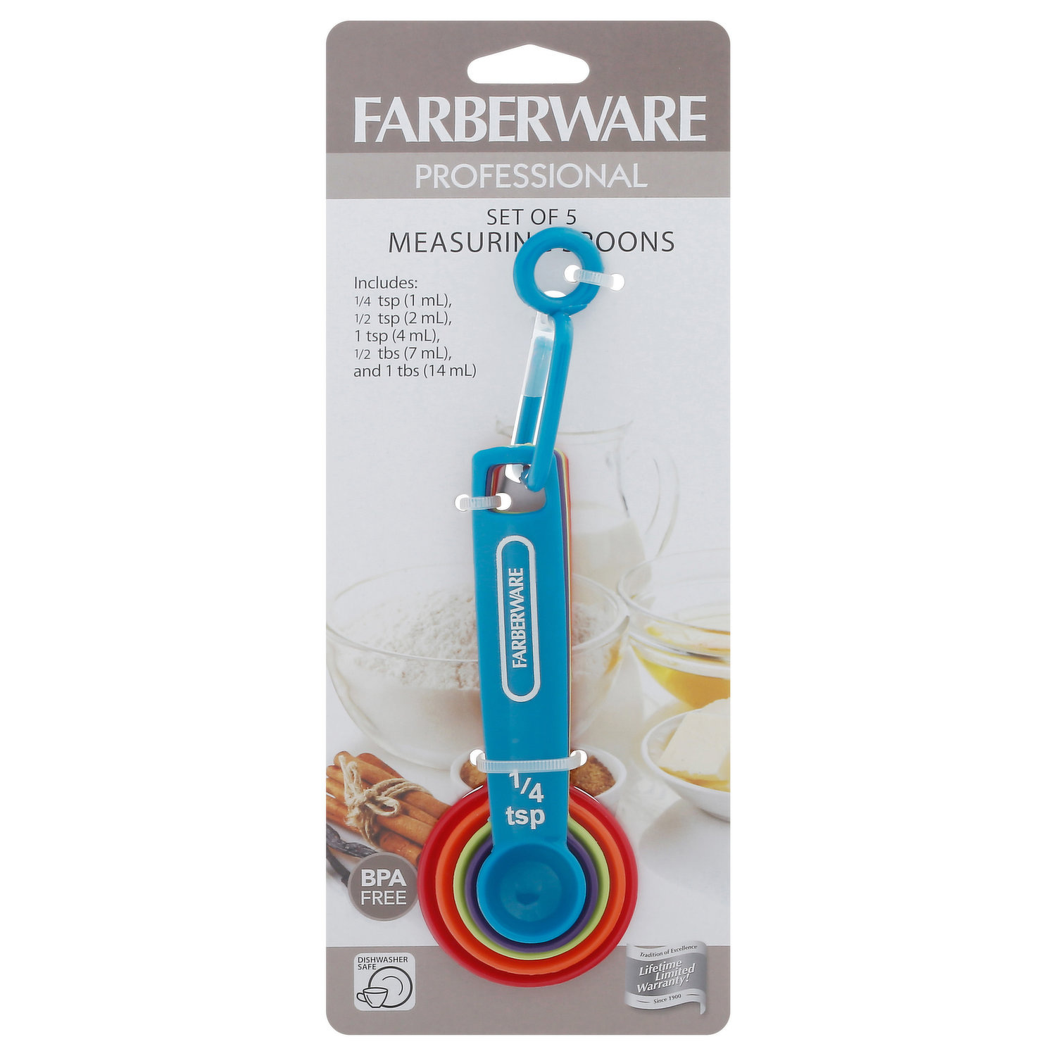 Farberware Professional Plastic Measuring Spoons, Set of 5, Colors may vary  & Farberware Professional Plastic Measuring Cups with Coffee Spoon, Set of