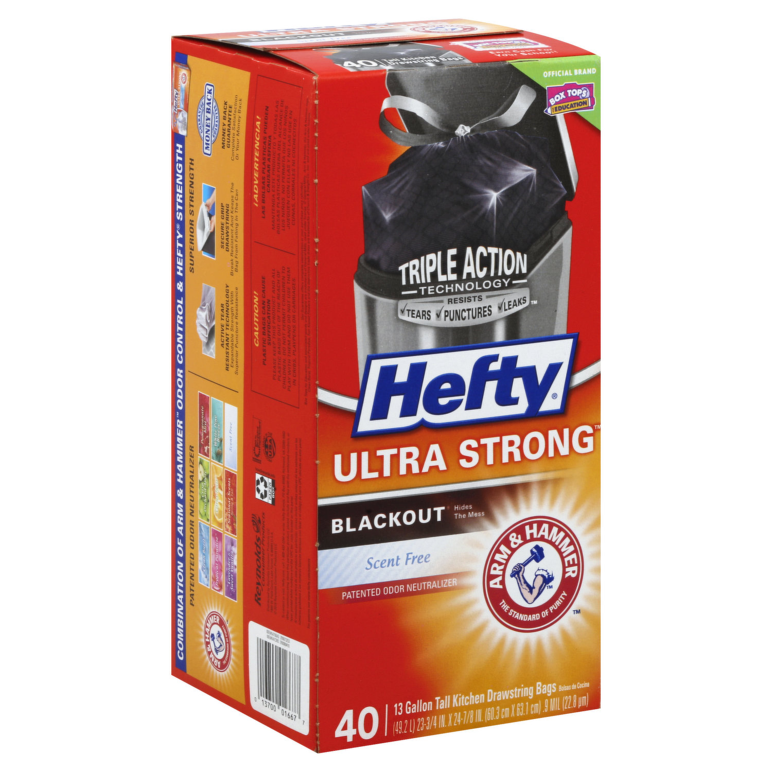 Hefty Bags, Drawstring, Heavy Duty, 13 Gallon, Extra Large - 40 bags