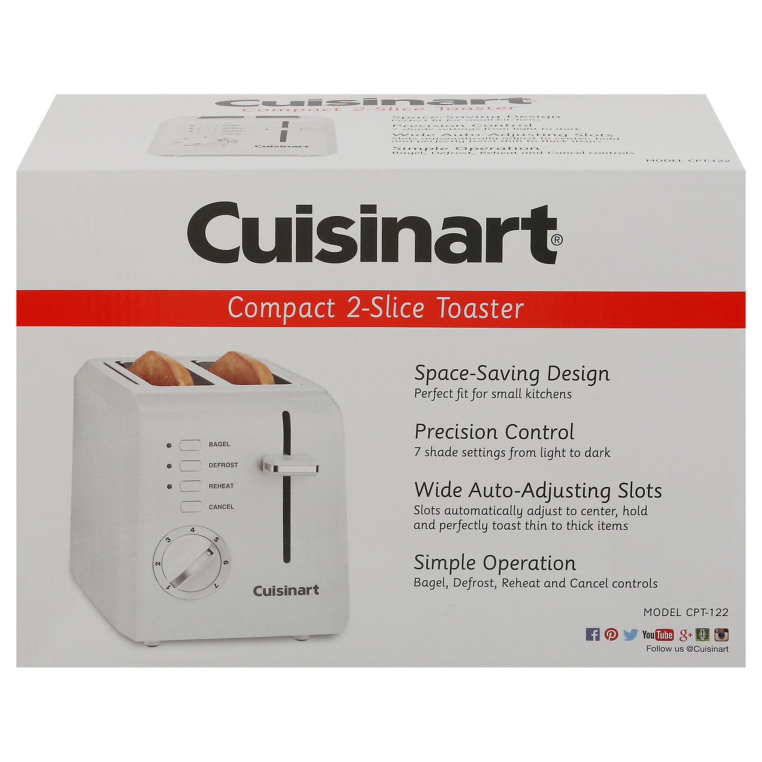 Cuisinart 2-Slice Toaster Oven, Compact, White, CPT-122