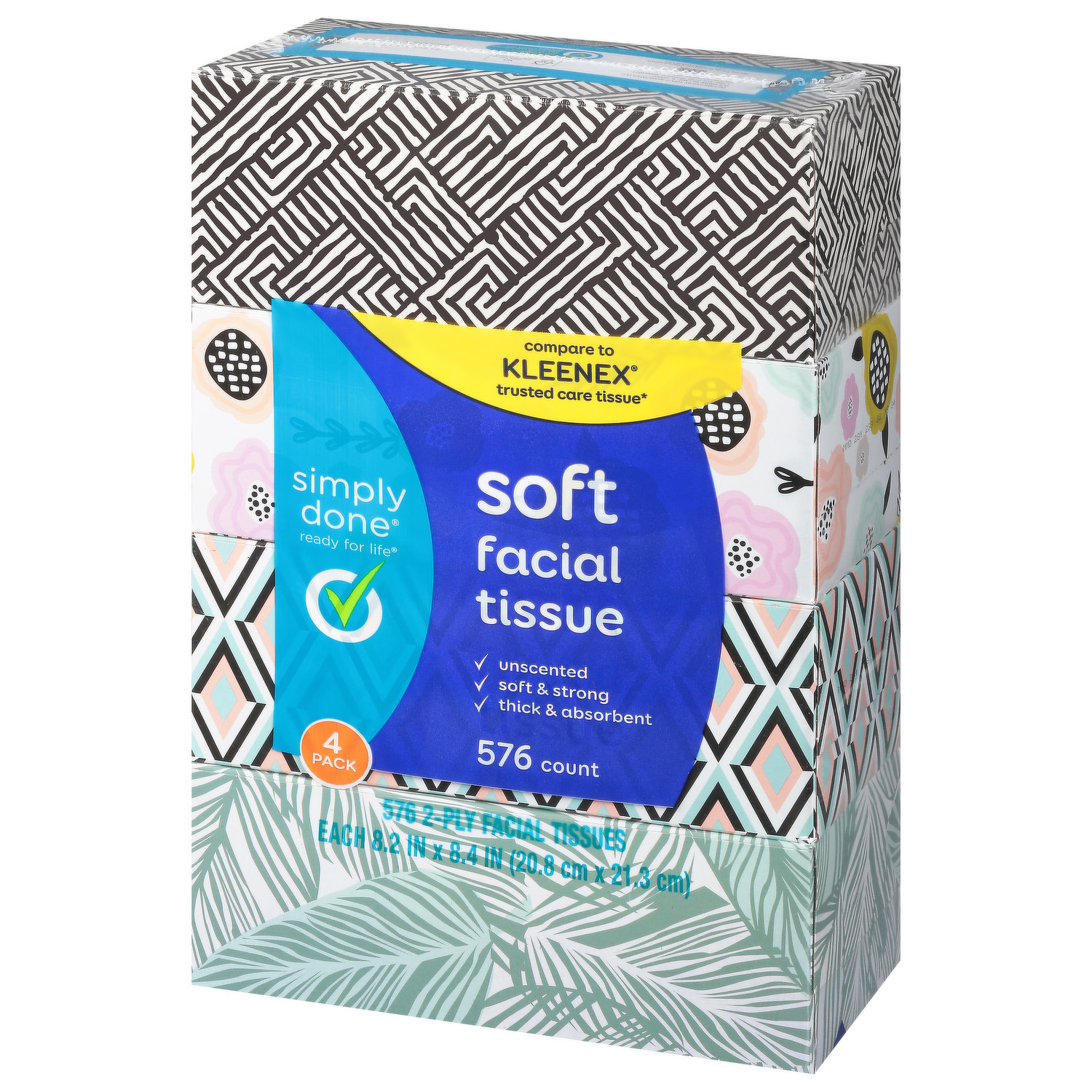 Simply Done Facial Tissue, Soft, 2-Ply, 4 Pack