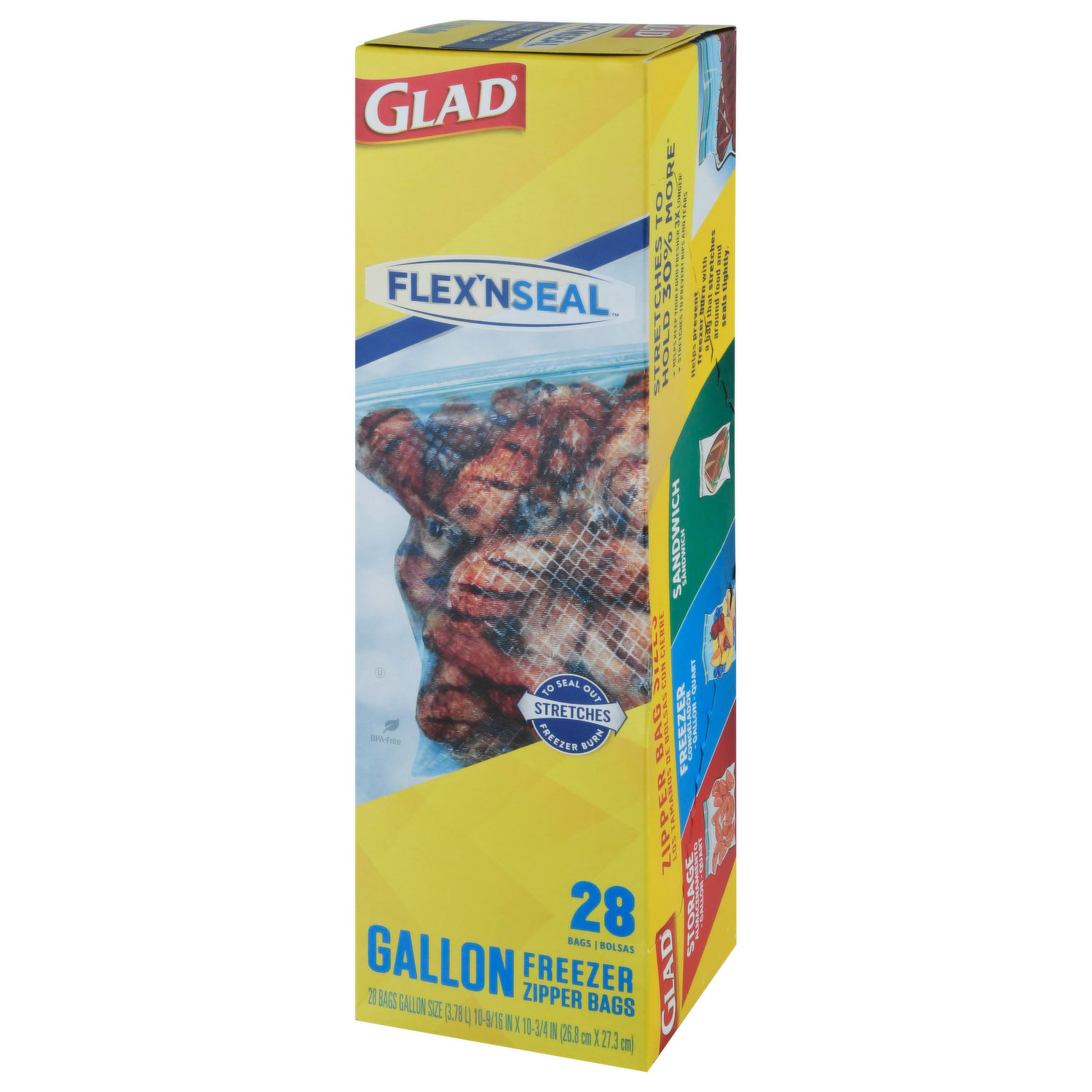 Glad Food Storage Glad Flex'n Seal Freezer Quart Zipper Bags, 35