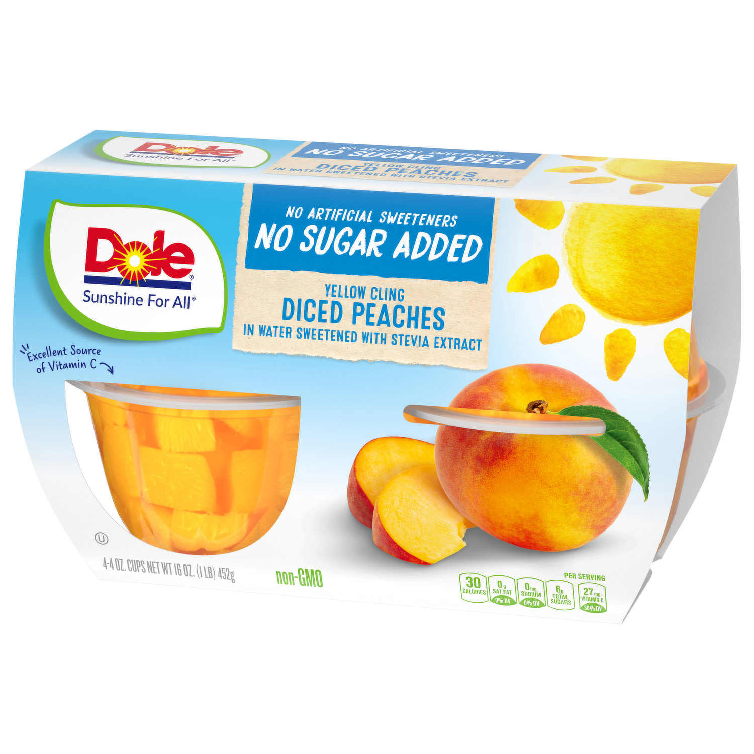 Dole Peaches, No Sugar Added, Yellow Cling, Diced - Brookshire's