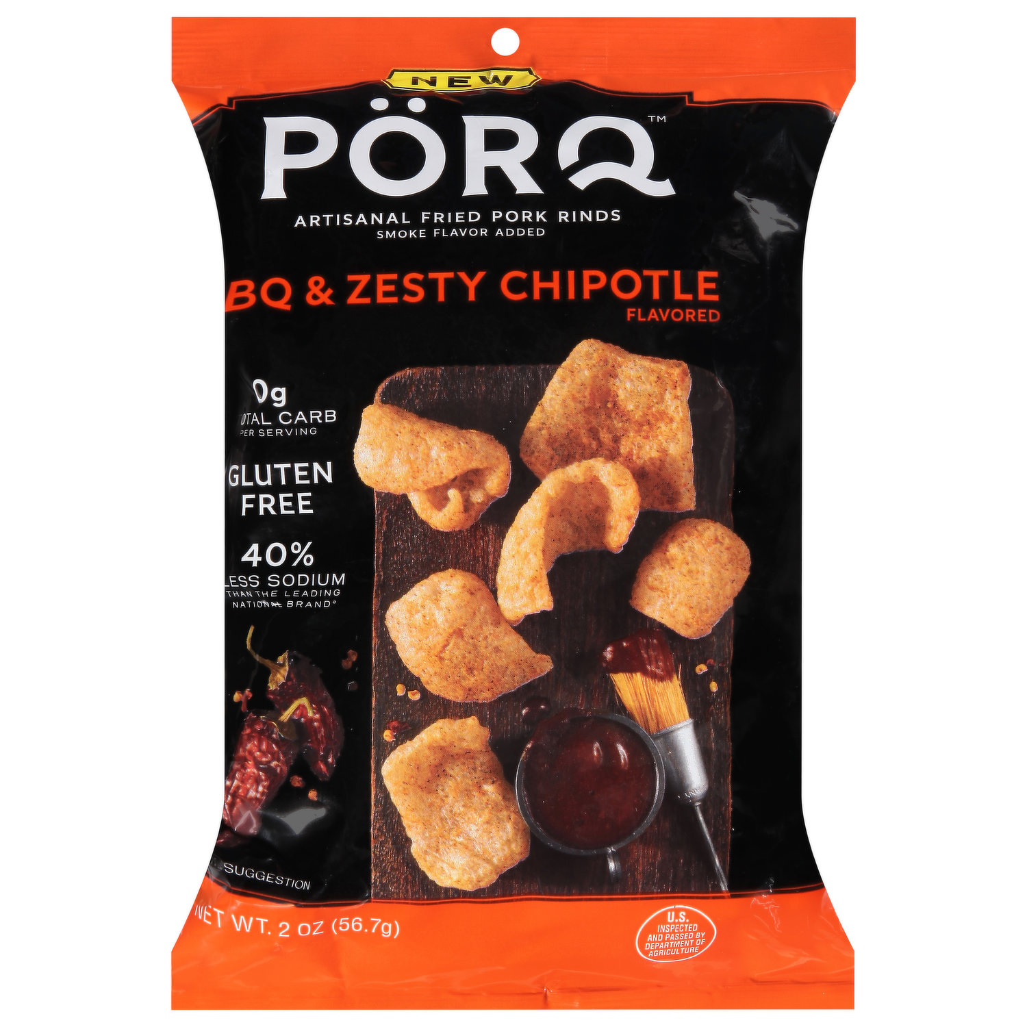 PorQ Pork Rinds, Artisanal Fried, BBQ & Zesty Chipotle Flavored -  Brookshire's