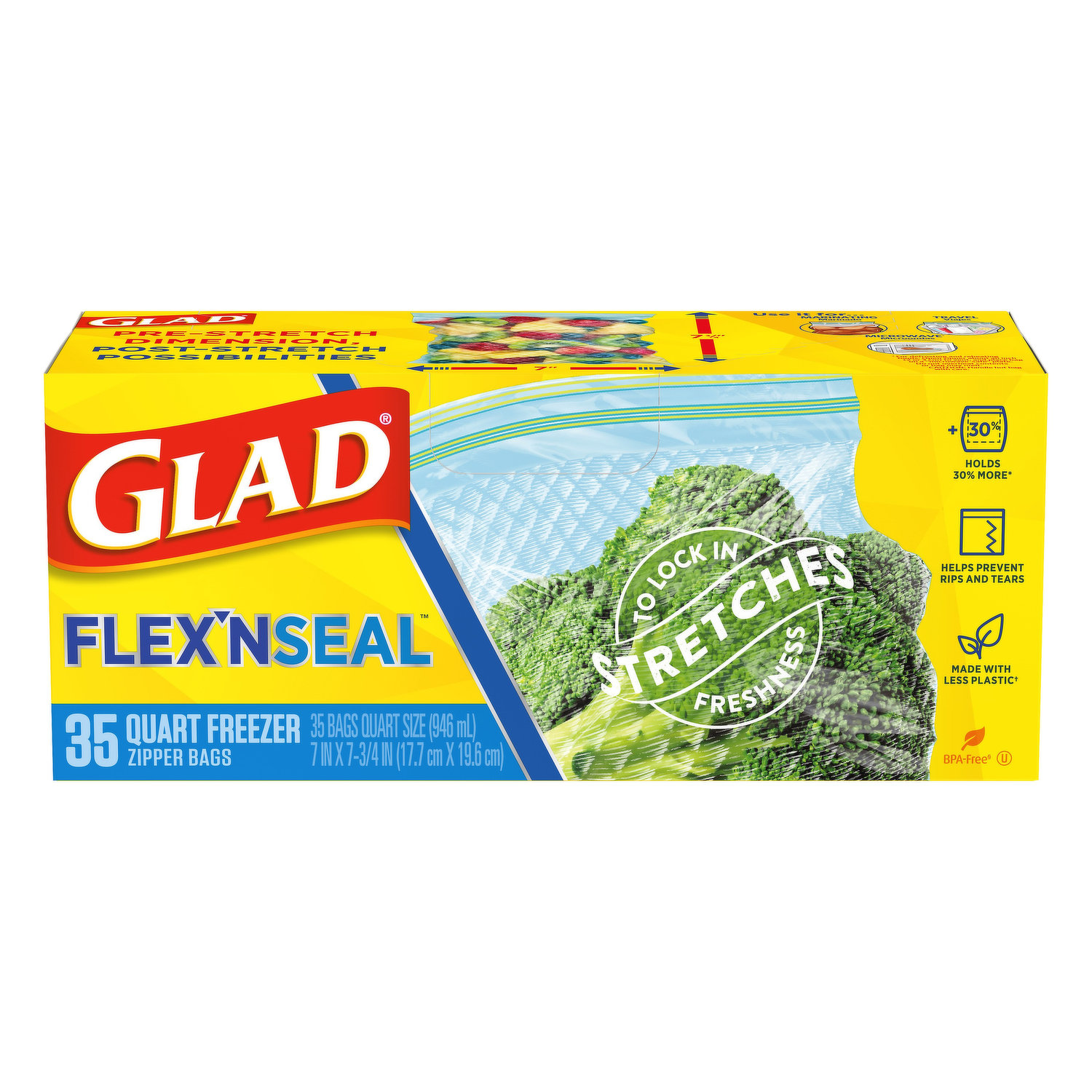 Glad Zipper Freezer Bags, Quart Size, Plastic Bags