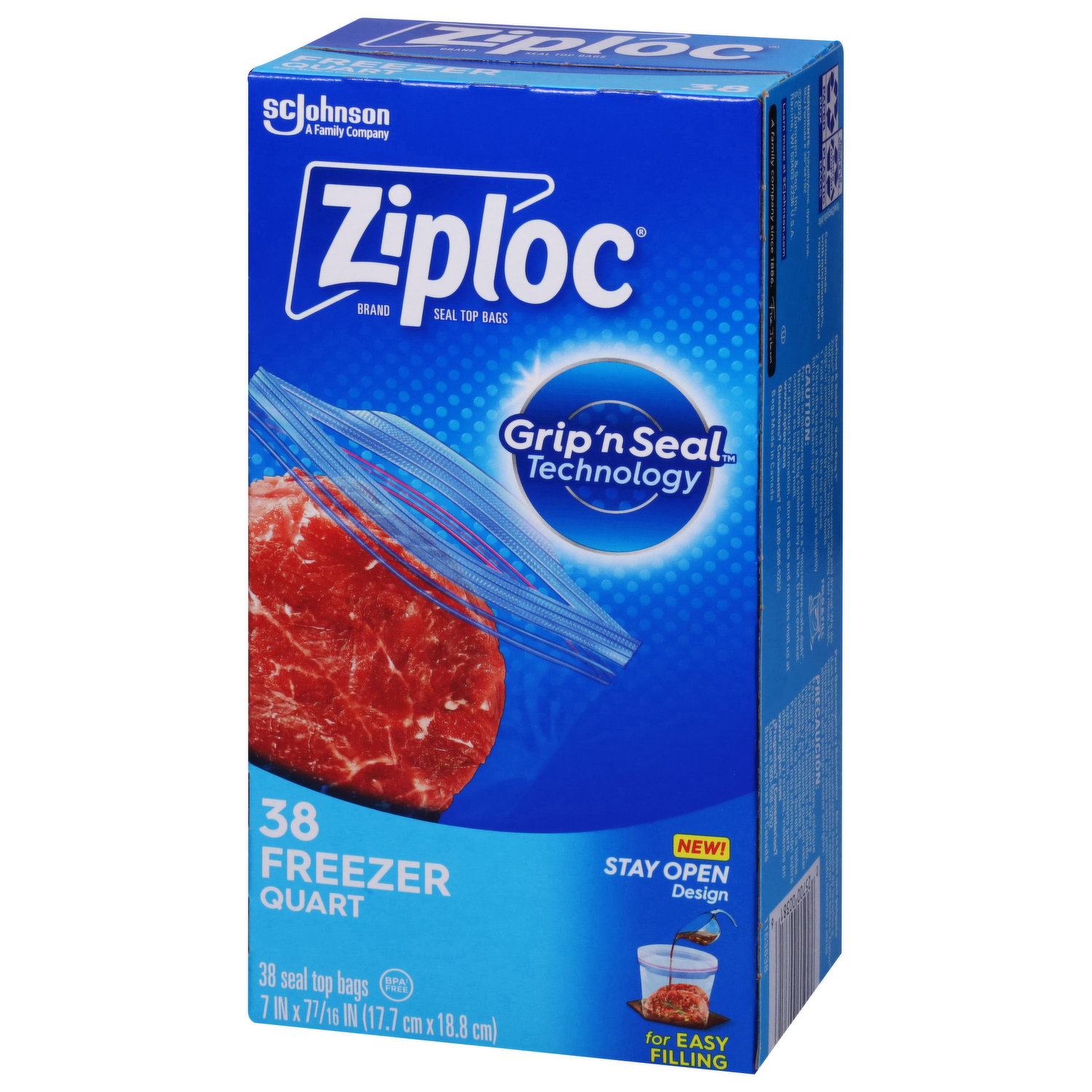 Ziploc Seal Top Bags, Freezer, Quart - 19 bags