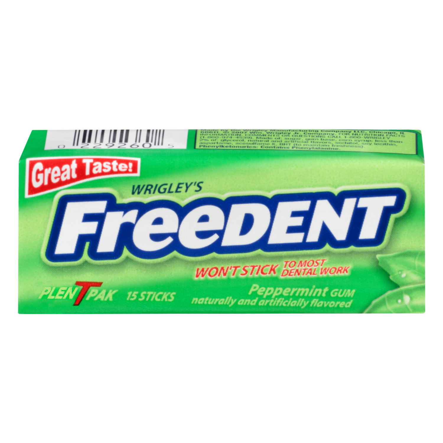 Wrigley's, Freedent, Spearmint, 5 Sticks Pack