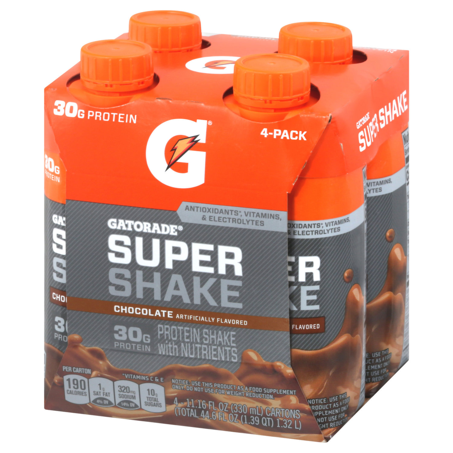 Gatorade Super Shake, Chocolate, 4 Pack - 4 pack, 11.16 fl oz cartons