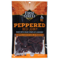 First Street Beef Jerky, Peppered, 8 Ounce