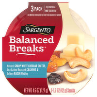 Sargento Balanced Breaks, Sharp White Cheddar/Cashews/Raisin Medley, 3 Pack, 3 Each