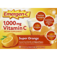 Emergen-C Vitamin C, 1,000 mg, Fizzy Drink Mix, Super Orange, 30 Each